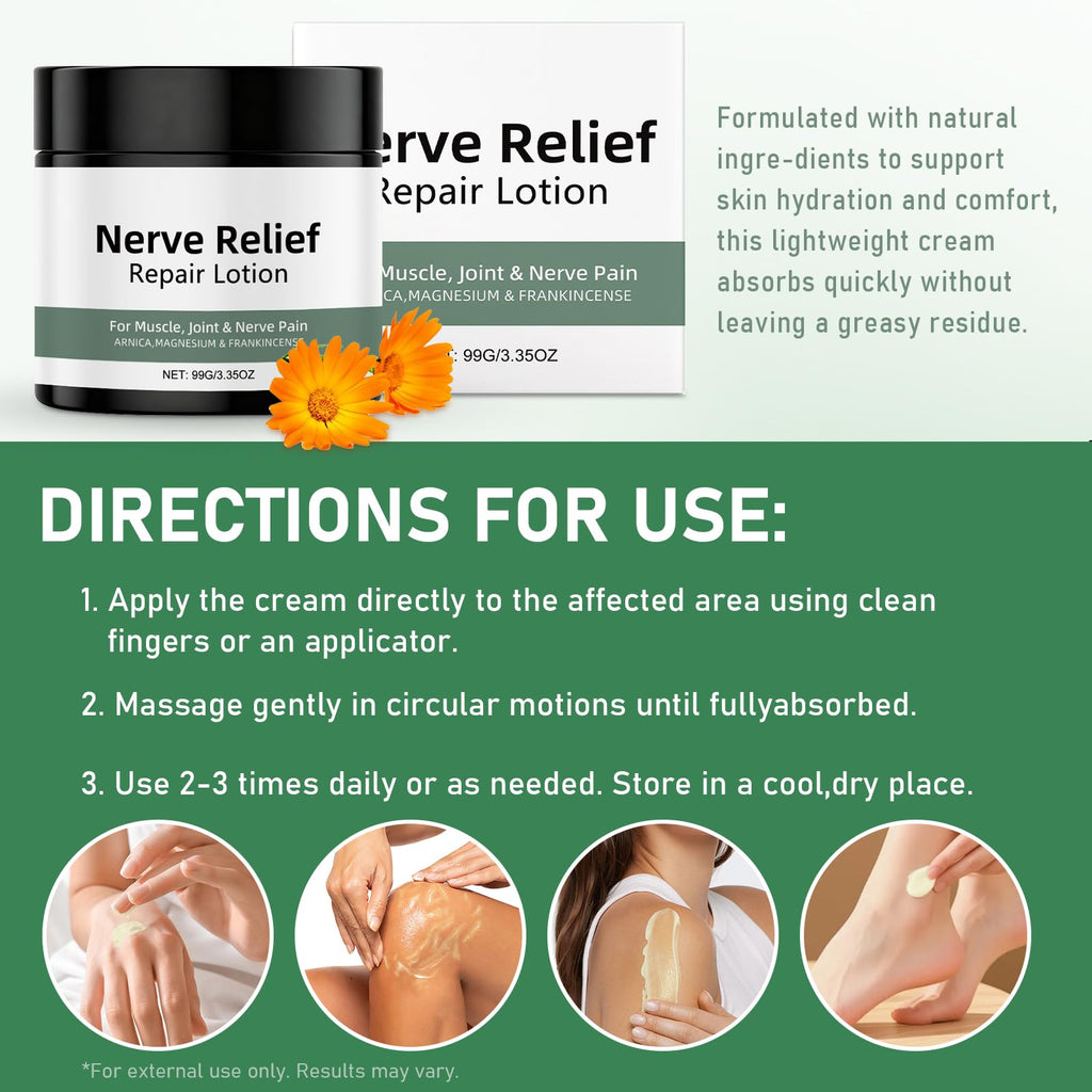 Vincofoo 2PC Nerve Relief Repair Lotion Cream, Neuropathy Lotion with Arnica, Deeply Moisturizes Skin, Keep Soft Smooth, Suitable for Muscle, Lumbar, Neck, Hands and Feet - TrustMedUSA