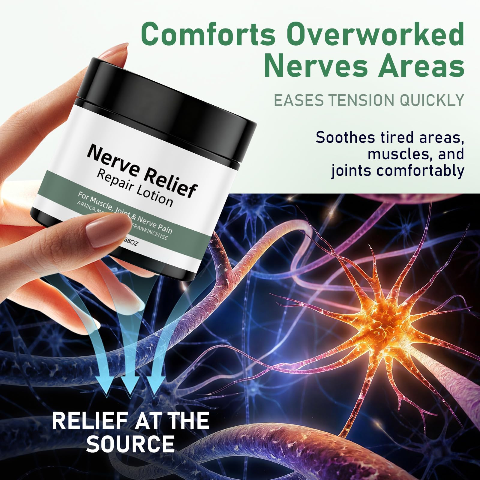 Vincofoo 2PC Nerve Relief Repair Lotion Cream, Neuropathy Lotion with Arnica, Deeply Moisturizes Skin, Keep Soft Smooth, Suitable for Muscle, Lumbar, Neck, Hands and Feet - TrustMedUSA