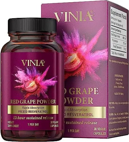 VINIA 12-Hour Sustained Release Piceid Resveratrol Supplement. Nitric Oxide Supplement - TrustMedUSA