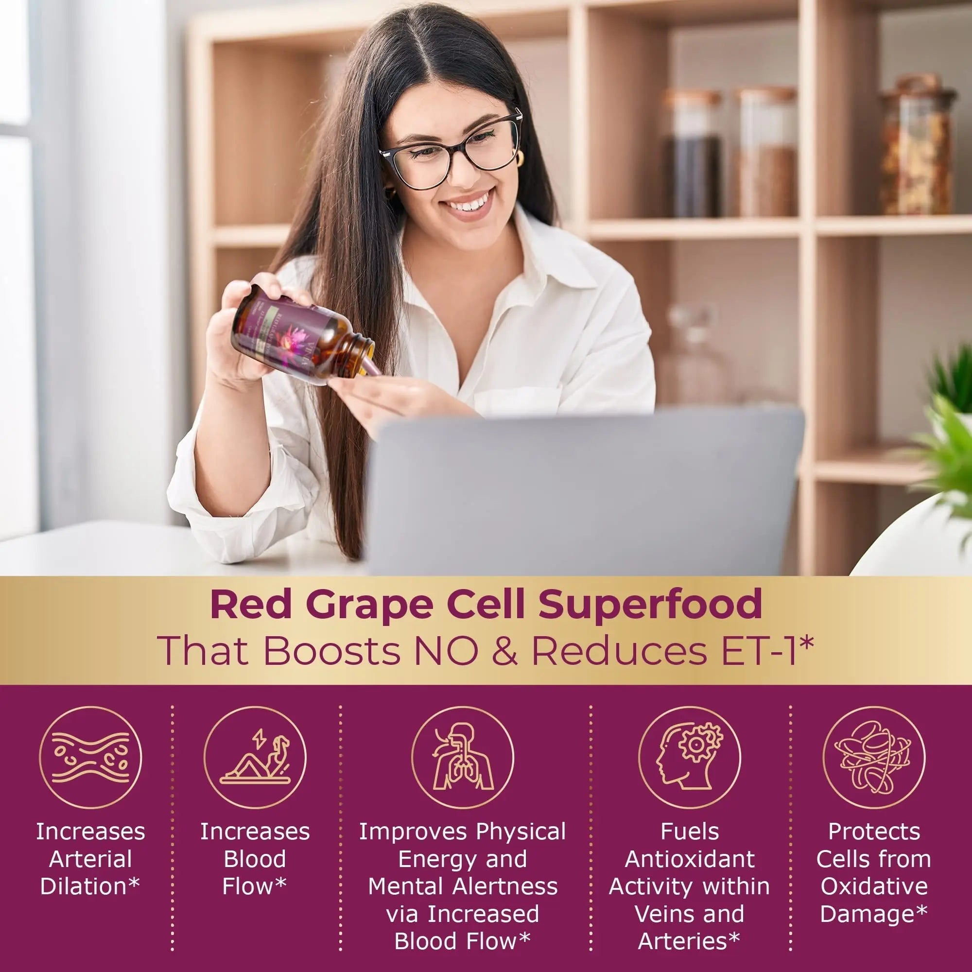 VINIA 12-Hour Sustained Release Piceid Resveratrol Supplement. Nitric Oxide Supplement - TrustMedUSA