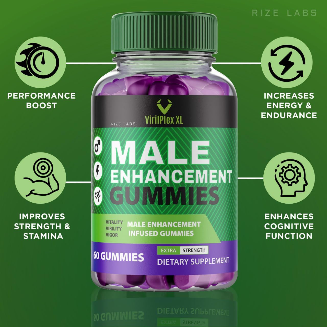 VirilPlex XL Male Performance Gummies, Premium Formula for Health and Wellbeing, VirilPlex XL for Men Gummys to Deliver Peak Performance Benefits, VirilPlexXL Gomitas (60 Gummies) - TrustMedUSA