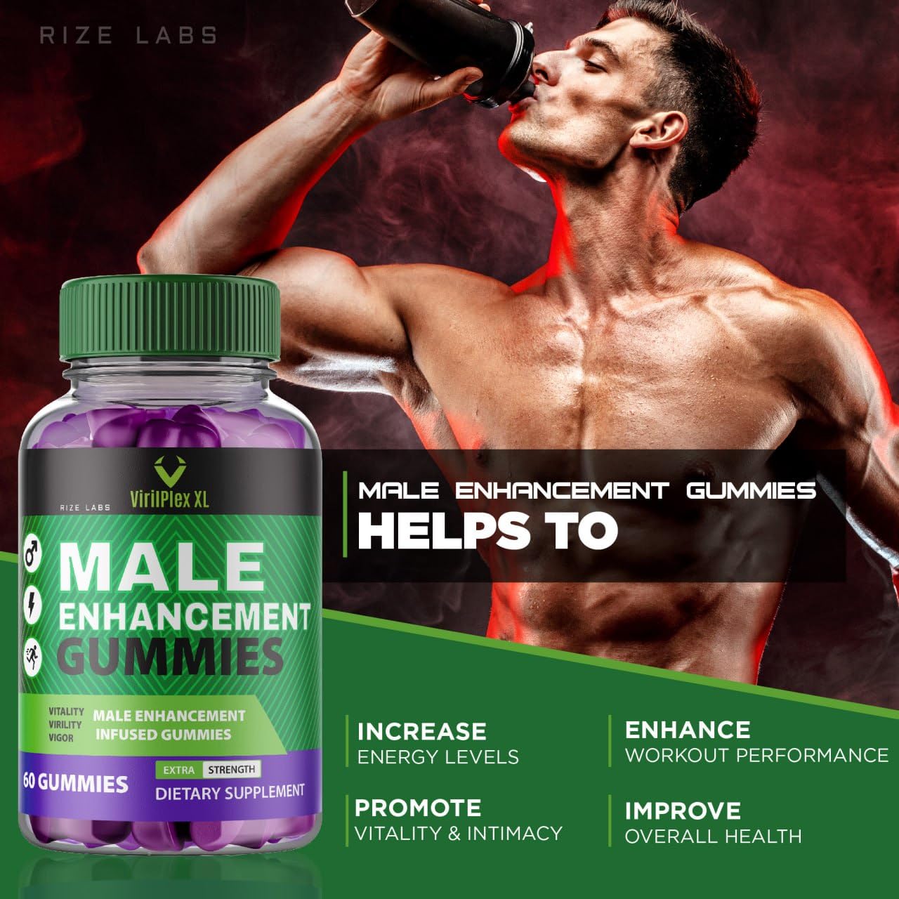 VirilPlex XL Male Performance Gummies, Premium Formula for Health and Wellbeing, VirilPlex XL for Men Gummys to Deliver Peak Performance Benefits, VirilPlexXL Gomitas (60 Gummies) - TrustMedUSA