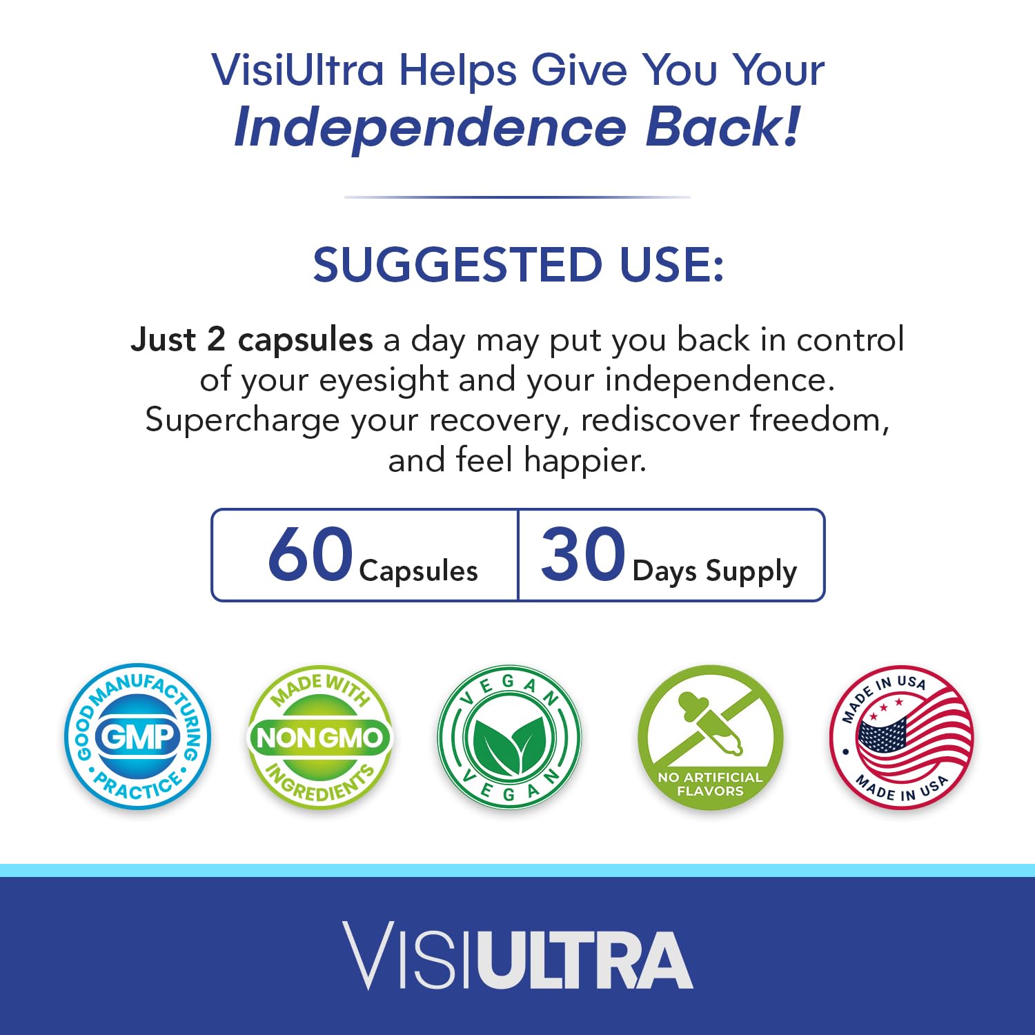 VisiUltra Eye Health Supplement – 14 Essential nutrients for Clear Vision, Blue Light Protection, and Long-Term Eye Health. Supports Clarity and Eye Wellness. 60 Capsules. (1 Pack) - TrustMedUSA