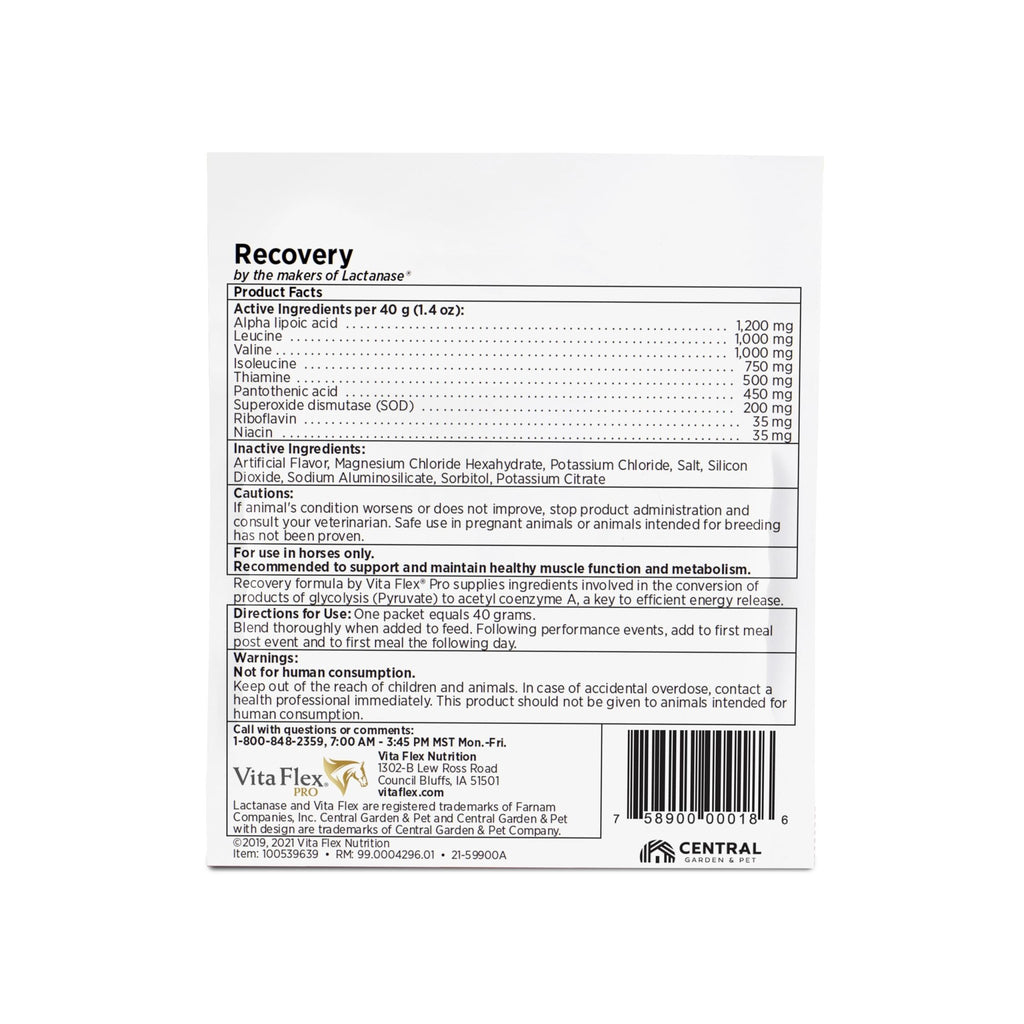 Vita Flex Pro Recovery by the Makers of Lactanase, Post Performance Horse Supplements 40 g, Show Safe Muscle Recovery Supplements, Amino Acids for Horses, Strength & Joint Health - TrustMedUSA