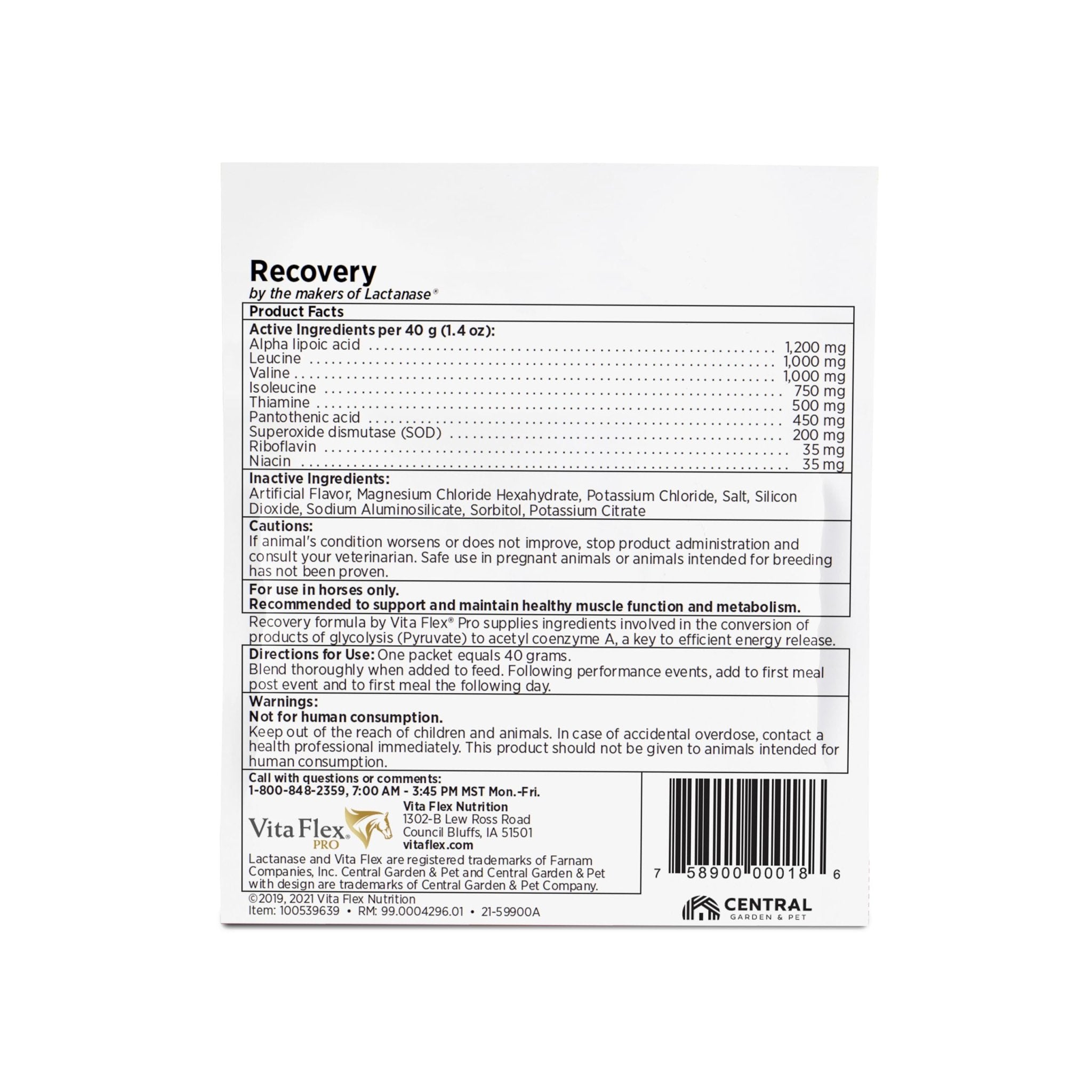 Vita Flex Pro Recovery by the Makers of Lactanase, Post Performance Horse Supplements 40 g, Show Safe Muscle Recovery Supplements, Amino Acids for Horses, Strength & Joint Health - TrustMedUSA