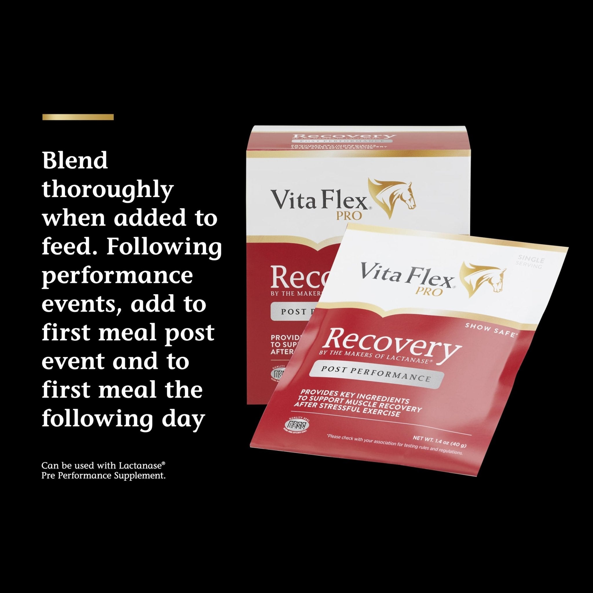 Vita Flex Pro Recovery by the Makers of Lactanase, Post Performance Horse Supplements 40 g, Show Safe Muscle Recovery Supplements, Amino Acids for Horses, Strength & Joint Health - TrustMedUSA