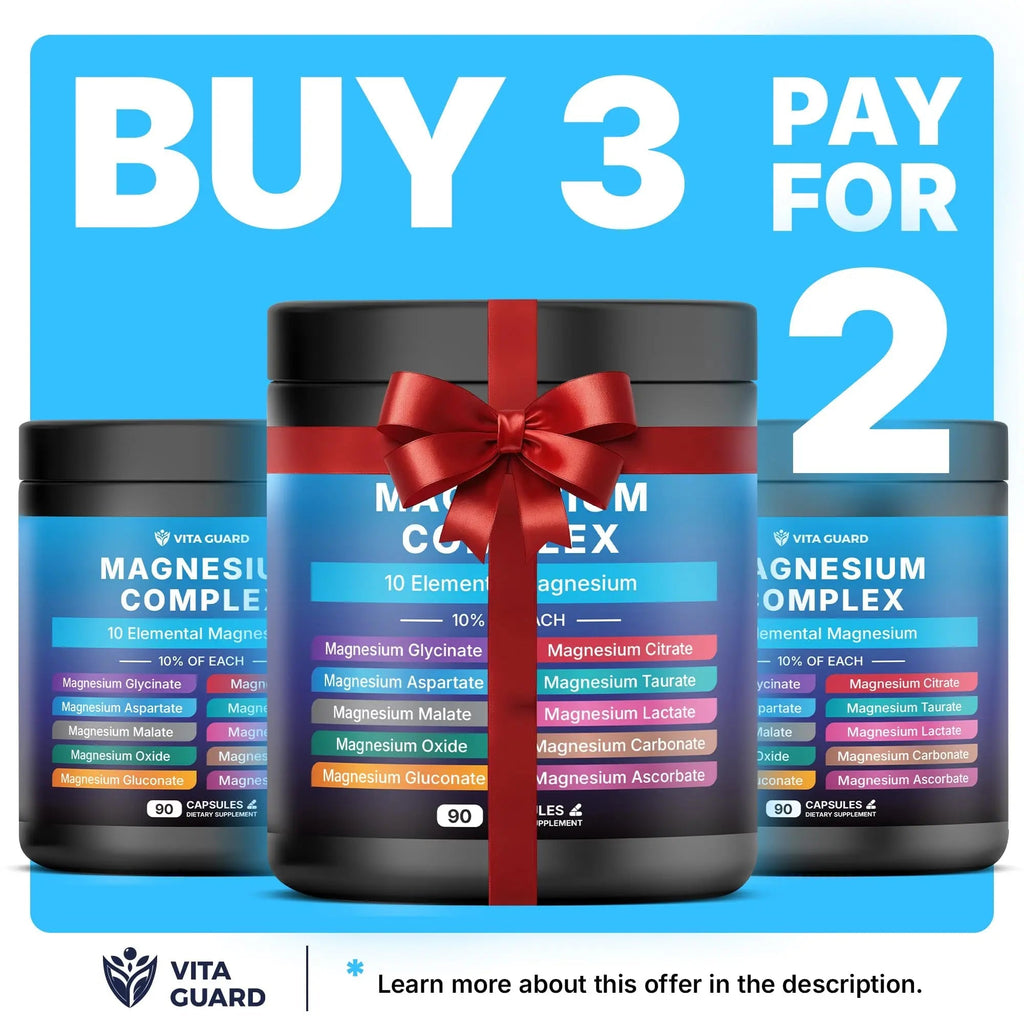 Vita Guard Magnesium Complex 1480mg – 10-in-1 with Glycinate, Citrate, Malate & More – High Absorption – Sleep, Muscle, Nerve & Heart Support – 90 Vegan Capsules – Non-GMO, Gluten-Free, No Sugar - TrustMedUSA