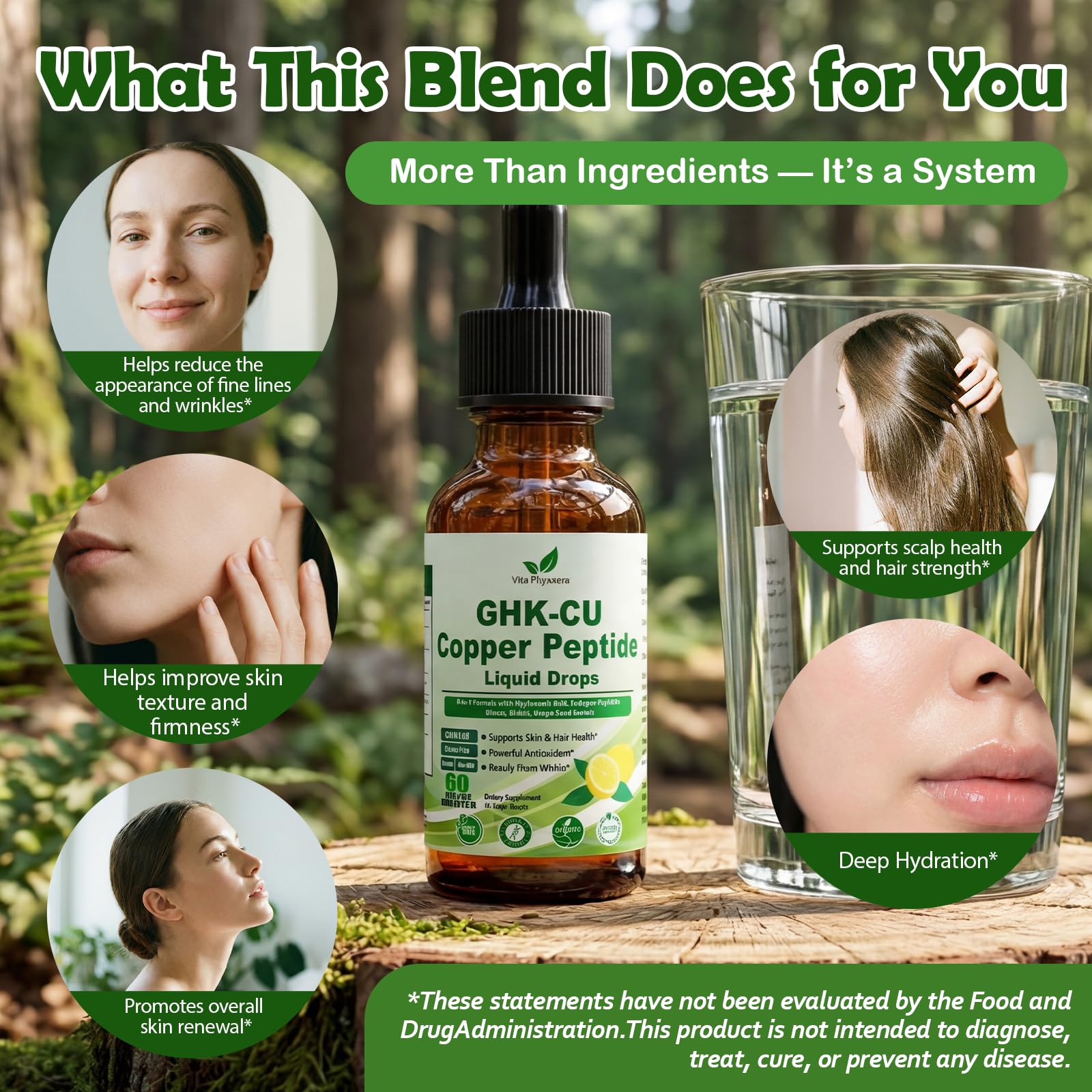 Vita PLynxera GHK-CU Peptide Supplement Liquid Drops, Premium 6-in-1 GHK CU Copper Peptides w. Marine Collagen Hyaluronic Acid Biotin for Anti-Aging, Skin Hair Growth Support, Oral Drops丨Women Men - TrustMedUSA