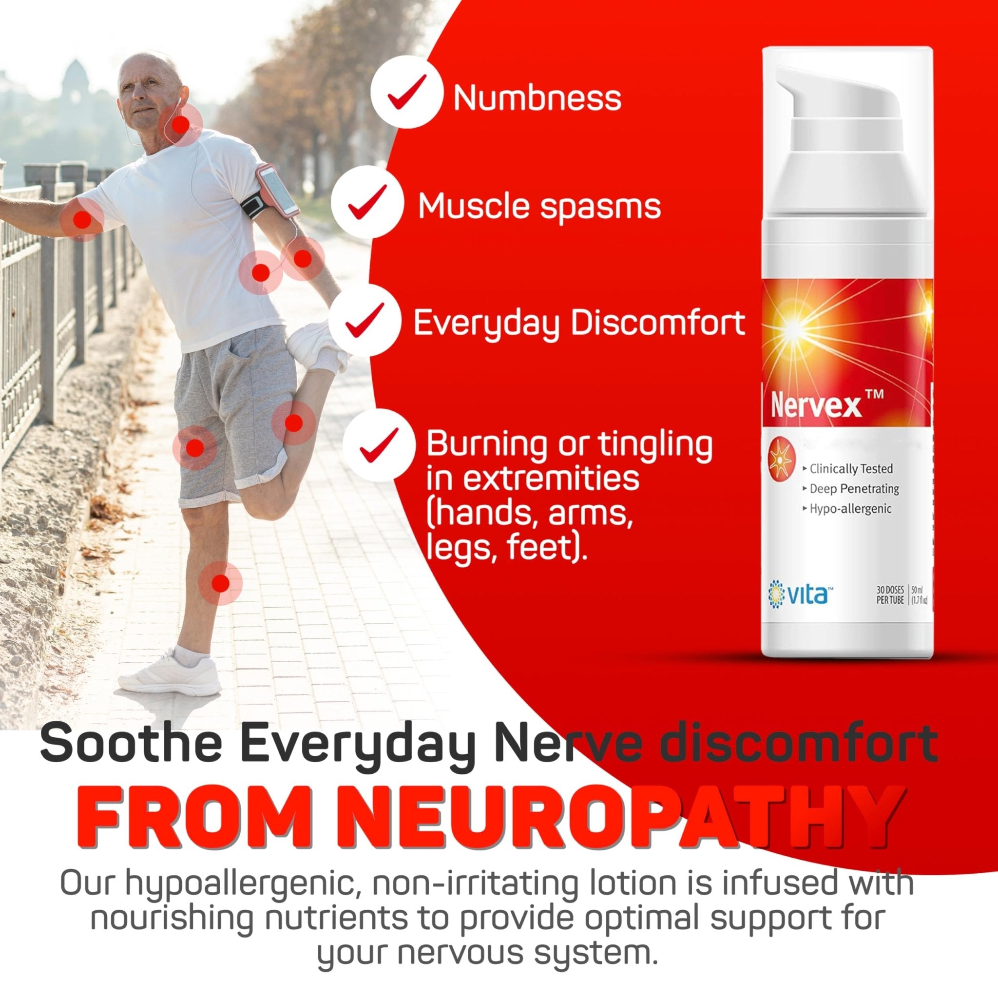 Vita Sciences Nervex Powerful Neuropathy Cream: Advanced Natural Relief for Peripheral Neuropathy, Fibromyalgia, and Fast Comfort Treatment for Feet, Hands, Legs, and Toes - TrustMedUSA