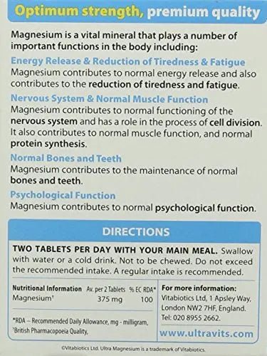 Vitabiotics Ultra Magnesium Tablets, Pack of 60 - TrustMedUSA