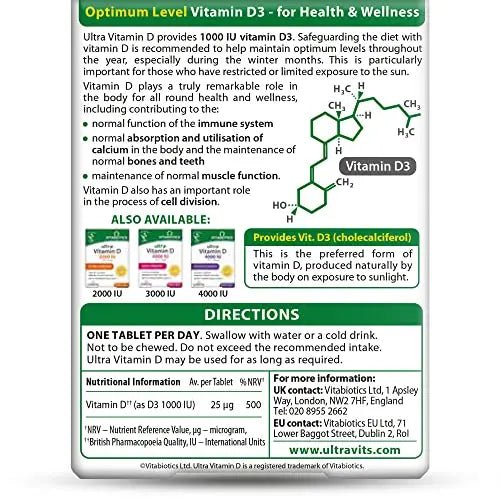 Vitabiotics Ultra Vitamin D Tablets 1000IU Optimum Level -96 count (Pack of 1) - TrustMedUSA