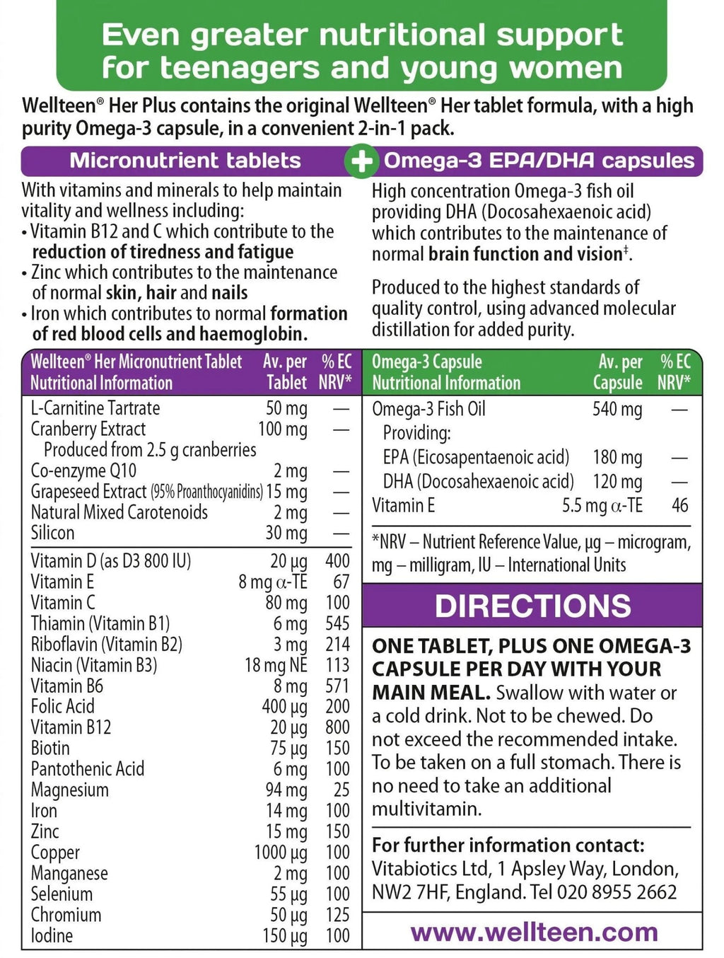 Vitabiotics Wellteen Her Plus - 56 Tablets/Capsules, 56 Count (Pack of 1) - TrustMedUSA