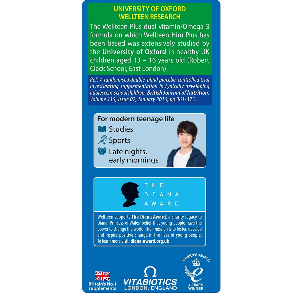 Vitabiotics Wellteen Him Plus Tablets/Capsules, 56 Count (Pack of 1) - TrustMedUSA