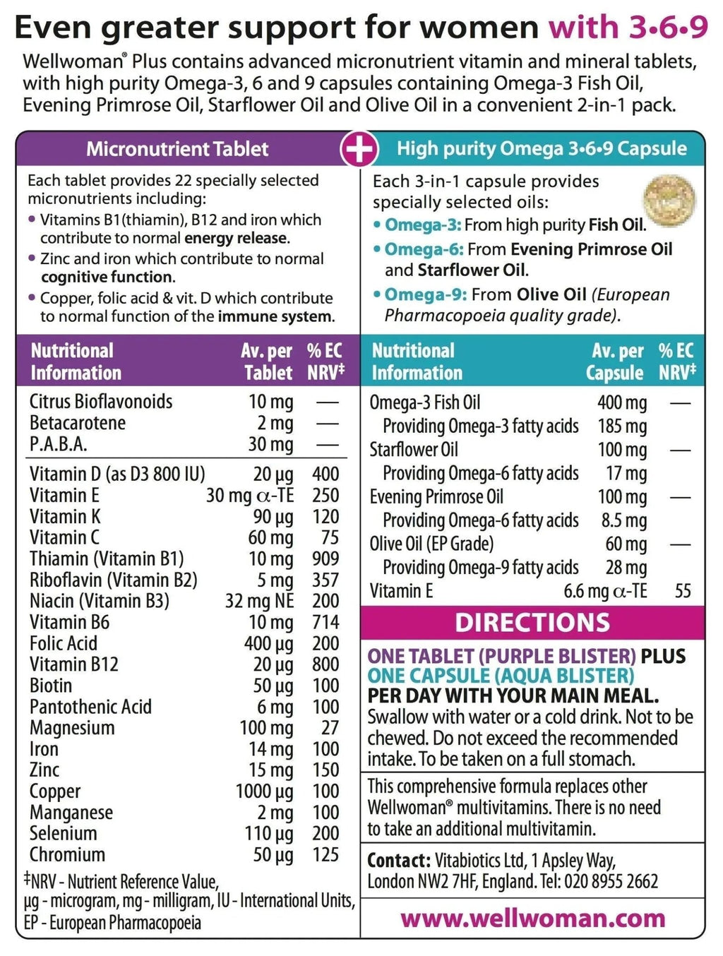 Vitabiotics Wellwoman Plus Omega 3 6 9 - 56 Tablets/Capsules - TrustMedUSA