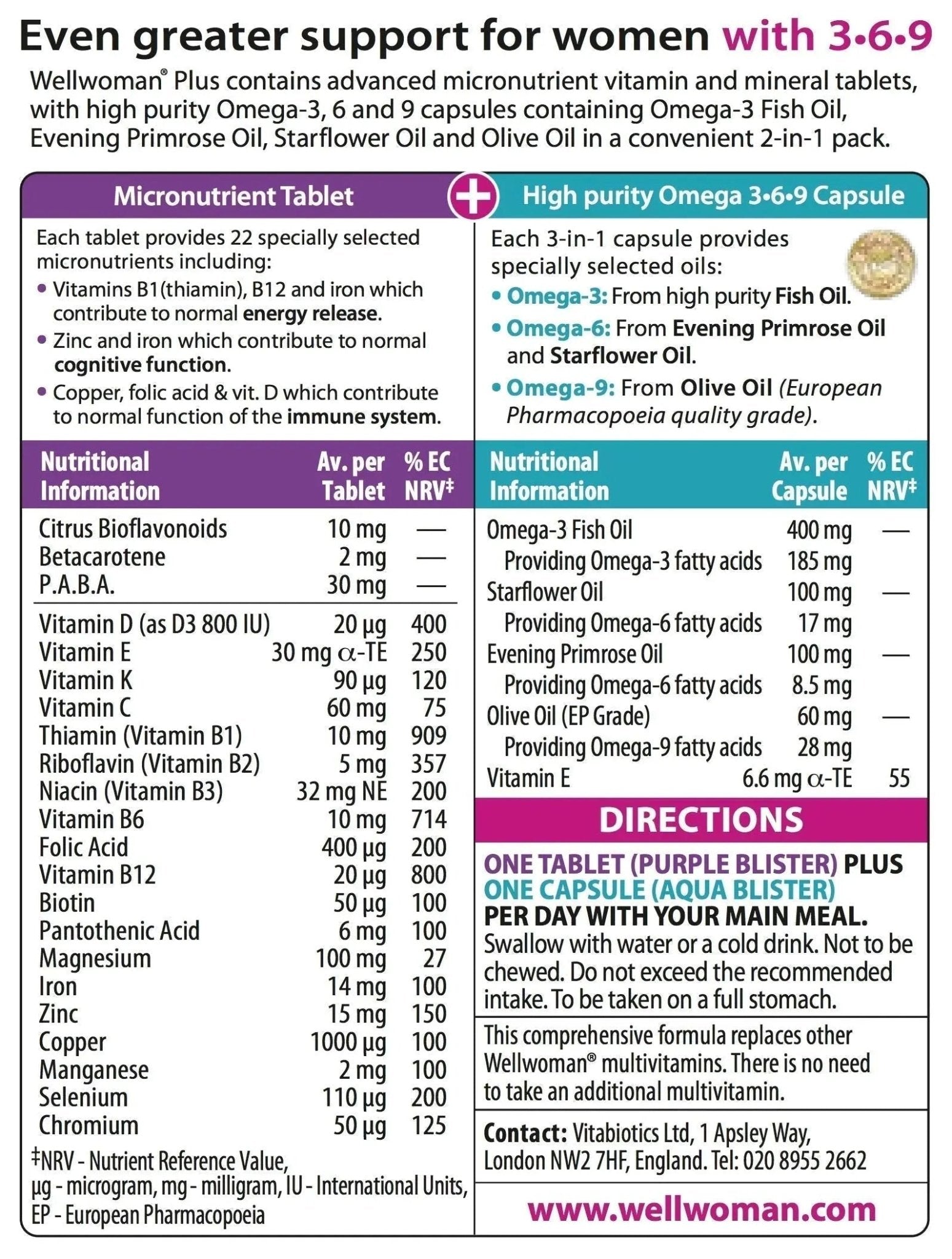 Vitabiotics Wellwoman Plus Omega 3 6 9 - 56 Tablets/Capsules - TrustMedUSA
