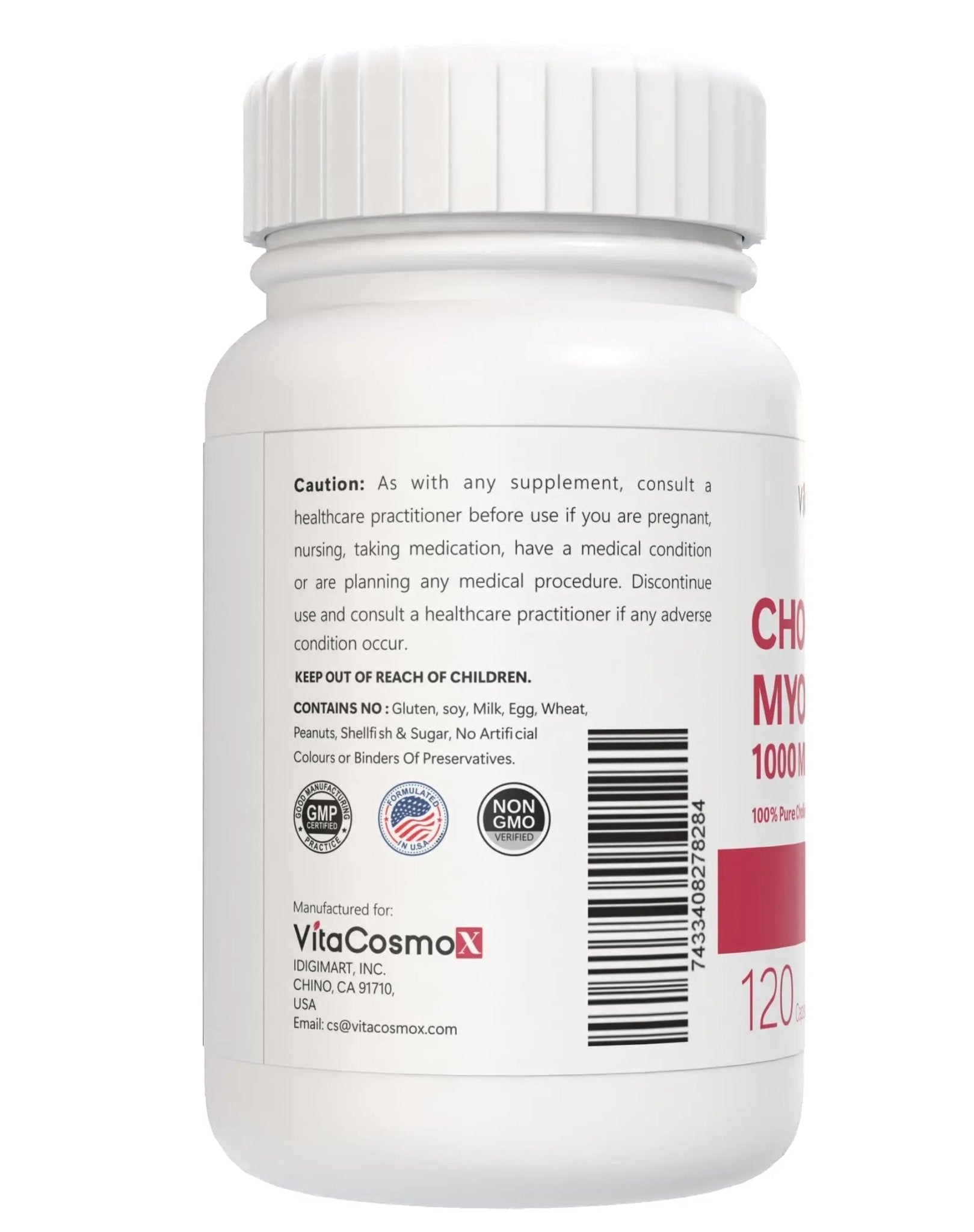 VitaCosmoX Choline and Myo-Inositol Supplement, 1000 mg Each, 120 Veggie Capsules 100% Vegetarian, Non-GMO & Gluten Free - TrustMedUSA