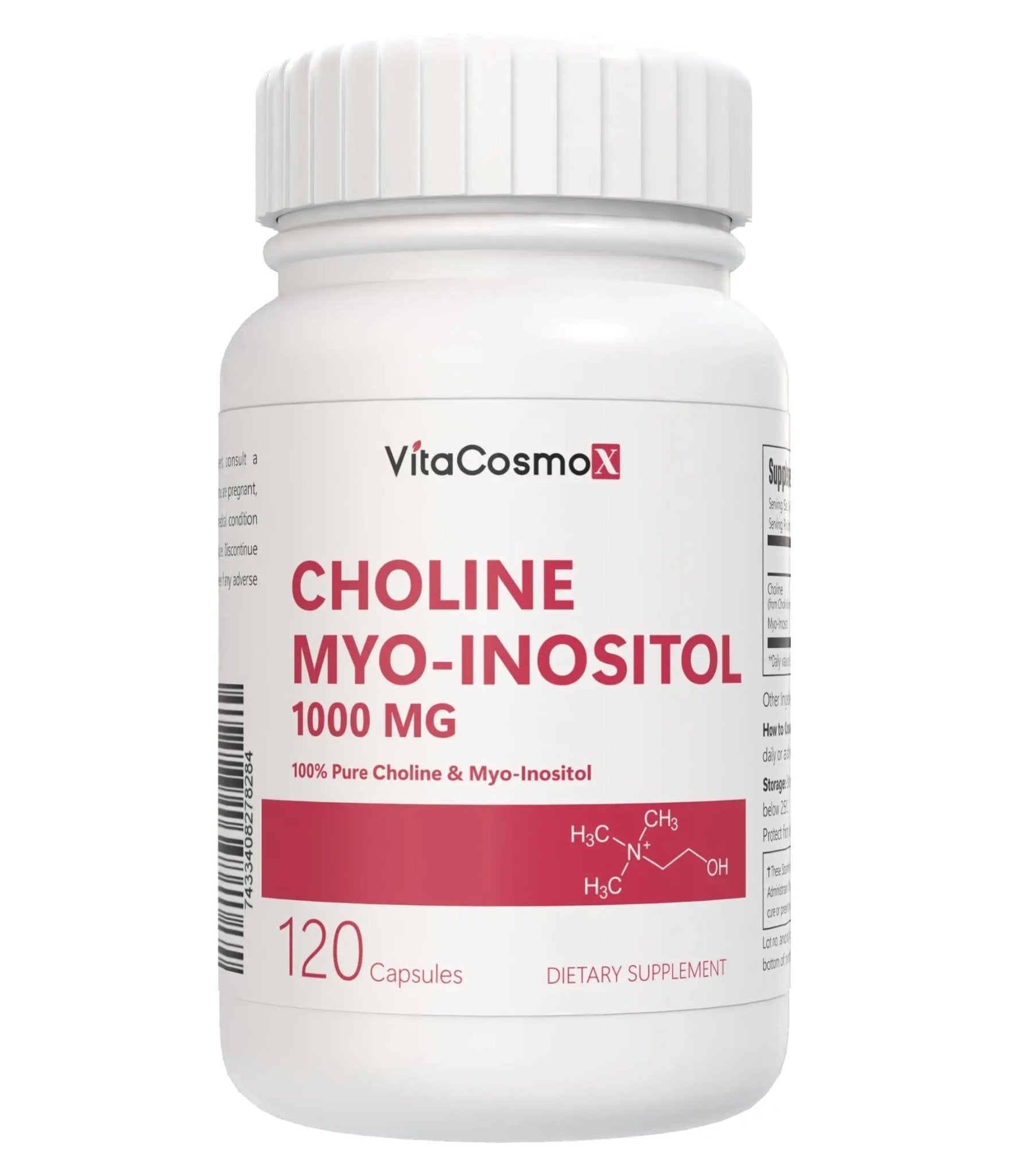 VitaCosmoX Choline and Myo-Inositol Supplement, 1000 mg Each, 120 Veggie Capsules 100% Vegetarian, Non-GMO & Gluten Free - TrustMedUSA