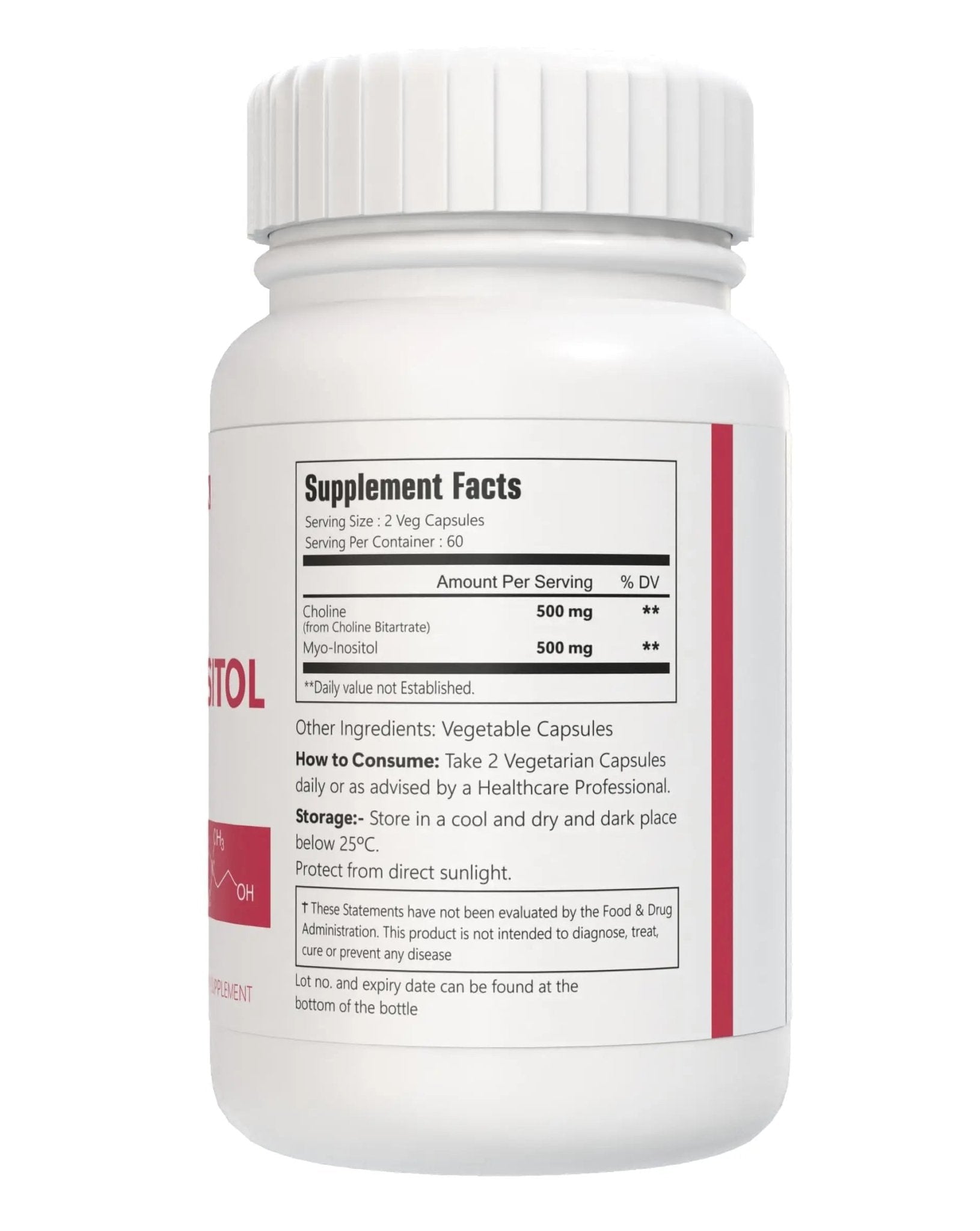 VitaCosmoX Choline and Myo-Inositol Supplement, 1000 mg Each, 120 Veggie Capsules 100% Vegetarian, Non-GMO & Gluten Free - TrustMedUSA
