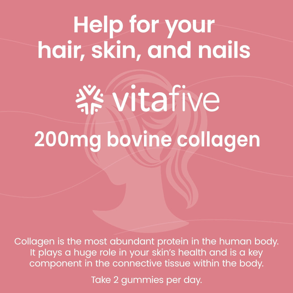 vitafive Collagen Gummies for Men and Women, Bovine Collagen, Collagen Gummy for Hair, Skin, and Connective Tissue Support, Gluten Free (50 Ct) - Maple Wellness Supplements
