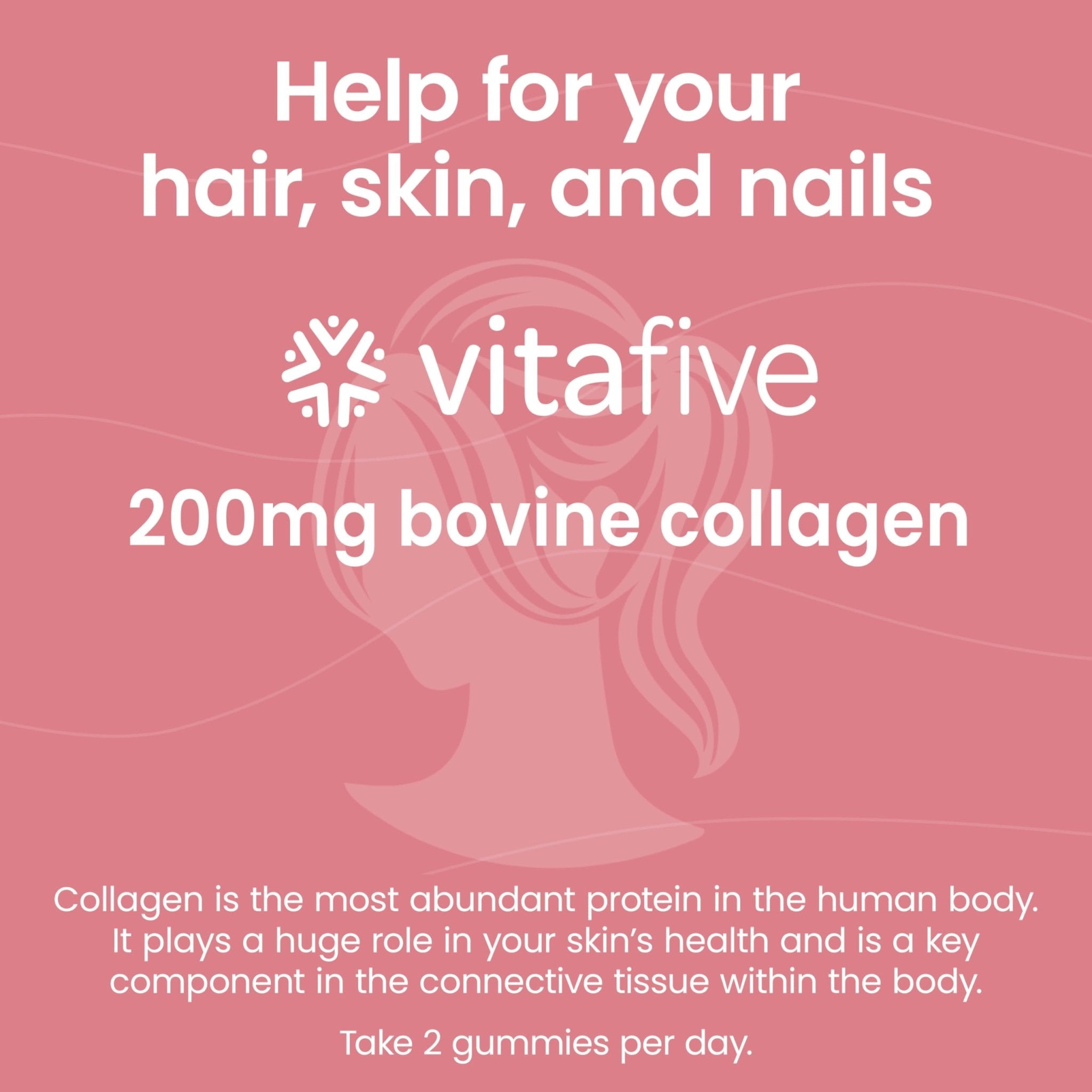 vitafive Collagen Gummies for Men and Women, Bovine Collagen, Collagen Gummy for Hair, Skin, and Connective Tissue Support, Gluten Free (50 Ct) - Maple Wellness Supplements