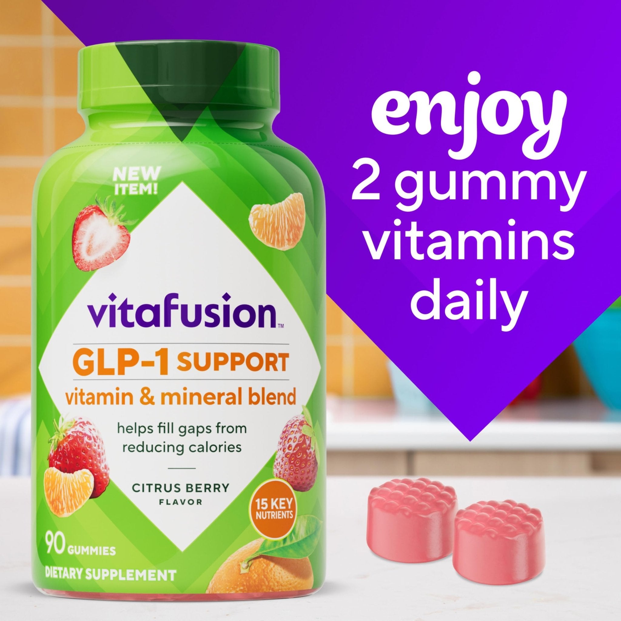 vitafusion GLP-1 Support Multivitamin, Vitamin and Mineral Blend, 15 Essential Nutrients, Citrus Berry Flavor, 90 Count, 45 Day Supply  - TrustMedUSA