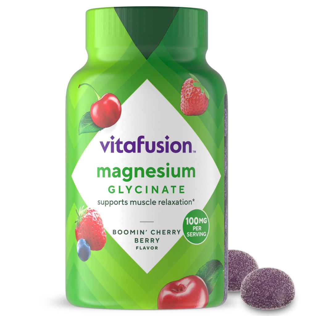 vitafusion Magnesium Glycinate Gummy Supplement, 100 mg per Serving Supports Muscle Relaxation (1) for Adult Women & Men, Boomin’ Cherry Berry Flavor, 60 Count - TrustMedUSA