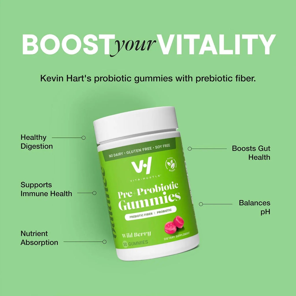 VitaHustle Probiotic Gummies + Prebiotics by Kevin Hart with Chicory Root Inulin Fiber - TrustMedUSA