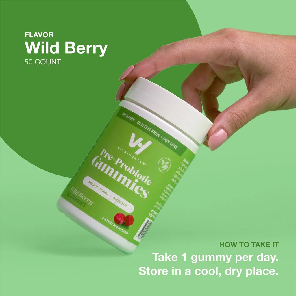 VitaHustle Probiotic Gummies + Prebiotics by Kevin Hart with Chicory Root Inulin Fiber - TrustMedUSA