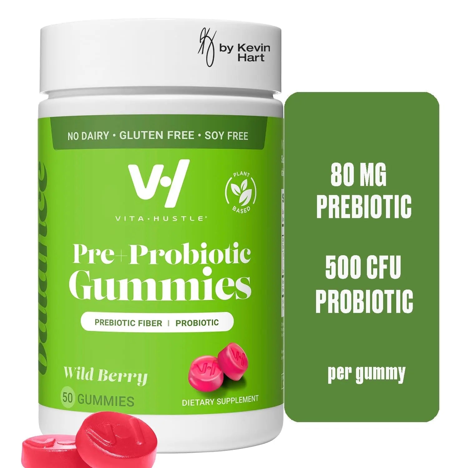 VitaHustle Probiotic Gummies + Prebiotics by Kevin Hart with Chicory Root Inulin Fiber - TrustMedUSA