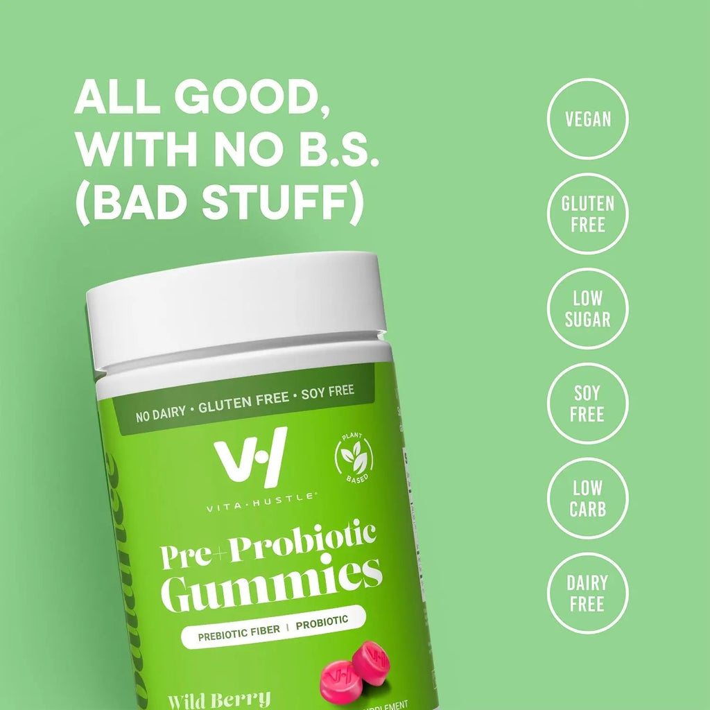 VitaHustle Probiotic Gummies + Prebiotics by Kevin Hart with Chicory Root Inulin Fiber - TrustMedUSA