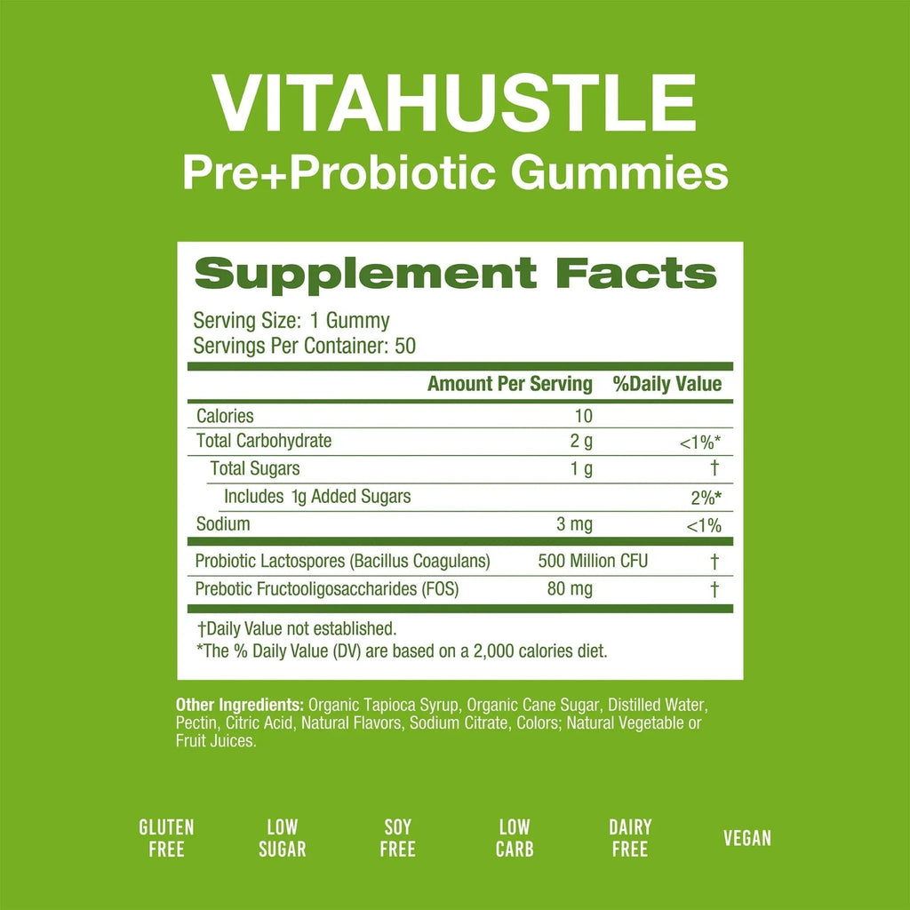 VitaHustle Probiotic Gummies + Prebiotics by Kevin Hart with Chicory Root Inulin Fiber - TrustMedUSA