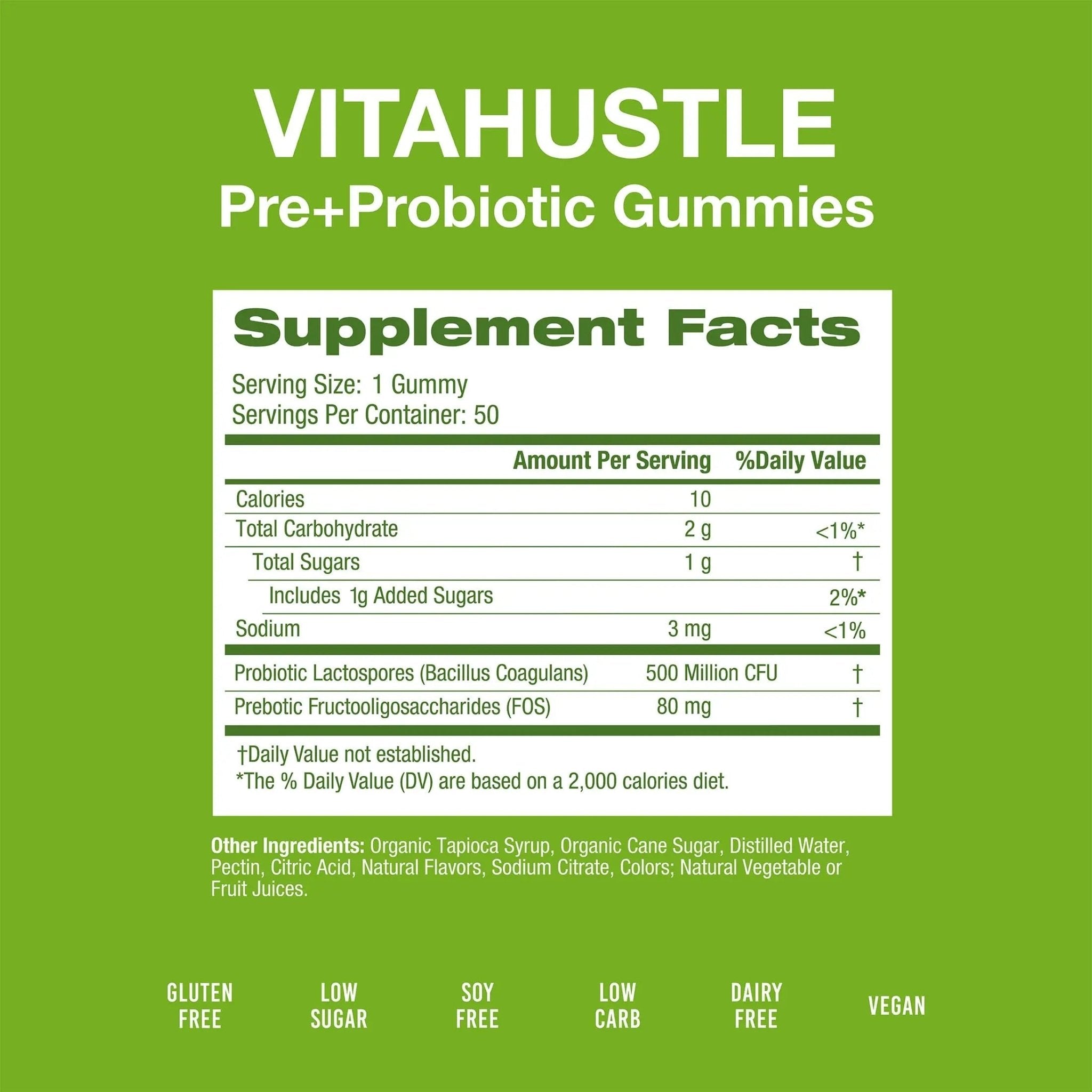 VitaHustle Probiotic Gummies + Prebiotics by Kevin Hart with Chicory Root Inulin Fiber - TrustMedUSA