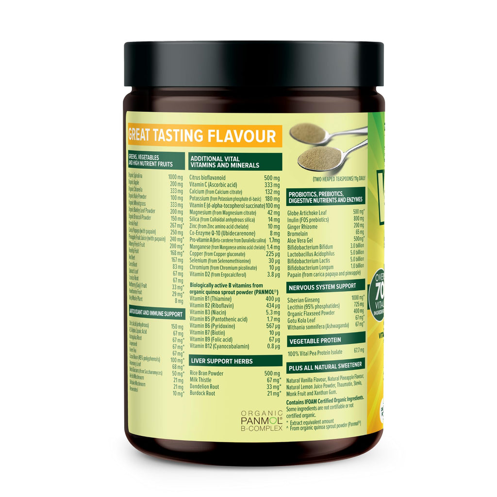 Vital All-in-One Daily Powdered Supplement - Natural Greens Superfood Powder for Energy & Health, Super Greens Powder Drink Mix with Probiotic & Antioxidant Support - Lemon & Ginger, 4.23 oz (120 g) - TrustMedUSA