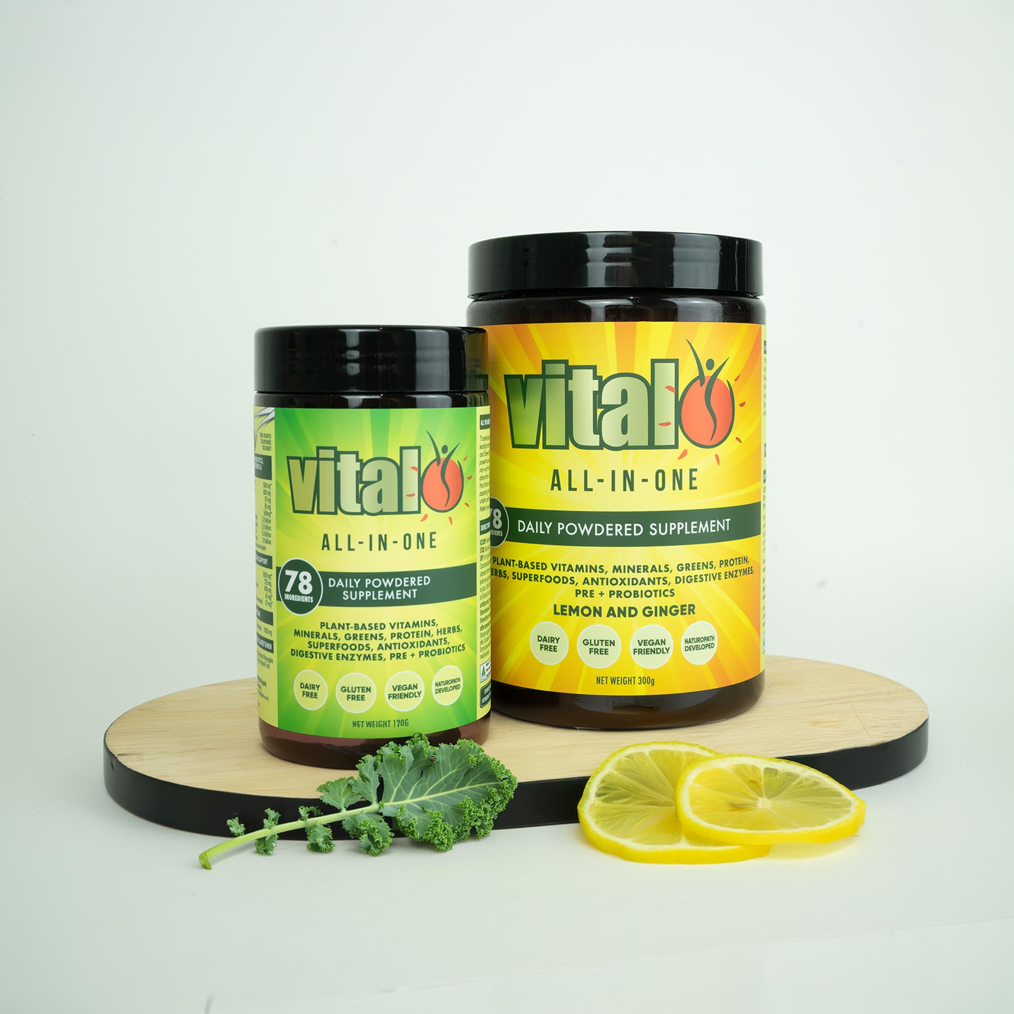 Vital All-in-One Daily Powdered Supplement - Natural Greens Superfood Powder for Energy & Health, Super Greens Powder Drink Mix with Probiotic & Antioxidant Support - Lemon & Ginger, 4.23 oz (120 g) - TrustMedUSA