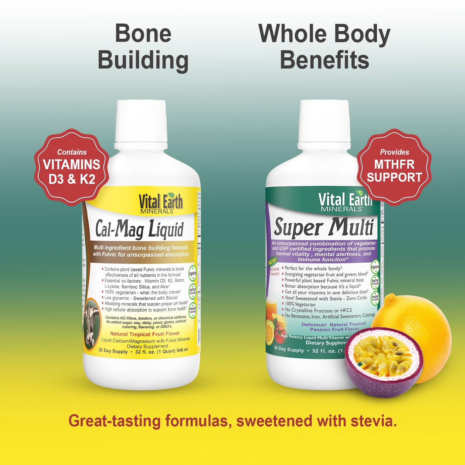 Vital Earth Minerals Bone & Wellness Support – Cal Mag Liquid + Super Multi, Liquid Multivitamins, MTHFR Support, 32 Oz Ea - TrustMedUSA
