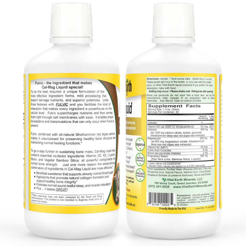 Vital Earth Minerals Bone & Wellness Support – Cal Mag Liquid + Super Multi, Liquid Multivitamins, MTHFR Support, 32 Oz Ea - TrustMedUSA