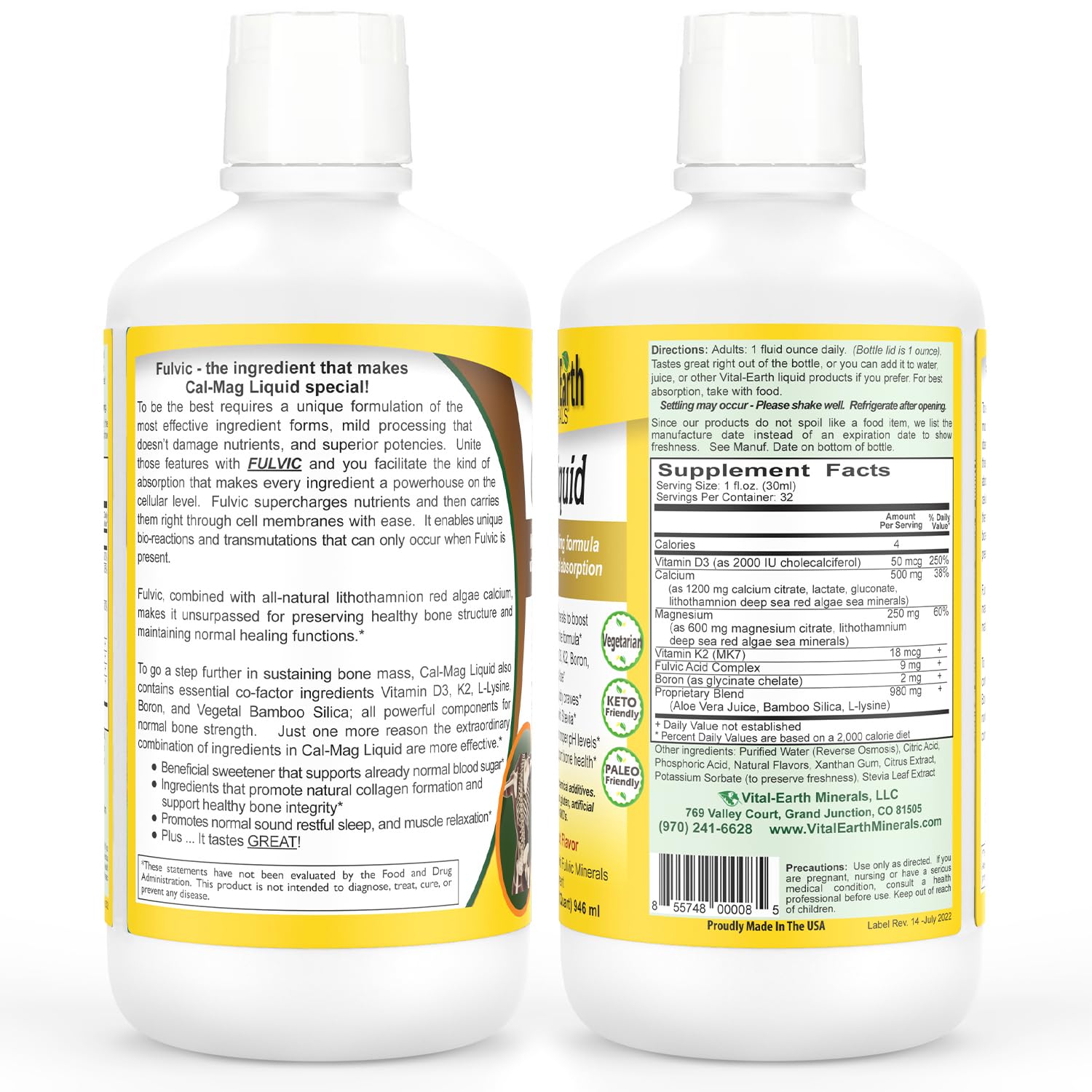 Vital Earth Minerals Bone & Wellness Support – Cal Mag Liquid + Super Multi, Liquid Multivitamins, MTHFR Support, 32 Oz Ea - TrustMedUSA