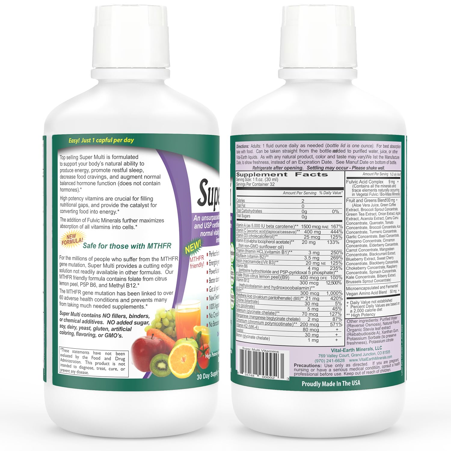 Vital Earth Minerals Detox and Wellness Support – Fulvic Humic Mineral Blend with 70+ Trace Minerals + Super Multi, Liquid Multivitamins, MTHFR Enhancement, 32 OZ Ea - TrustMedUSA