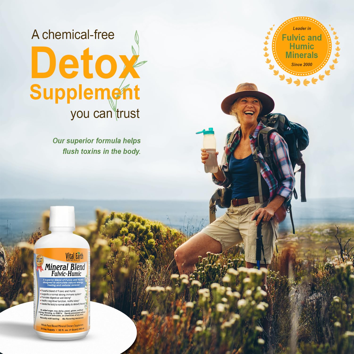 Vital Earth Minerals Detox and Wellness Support – Fulvic Humic Mineral Blend with 70+ Trace Minerals + Super Multi, Liquid Multivitamins, MTHFR Enhancement, 32 OZ Ea - TrustMedUSA