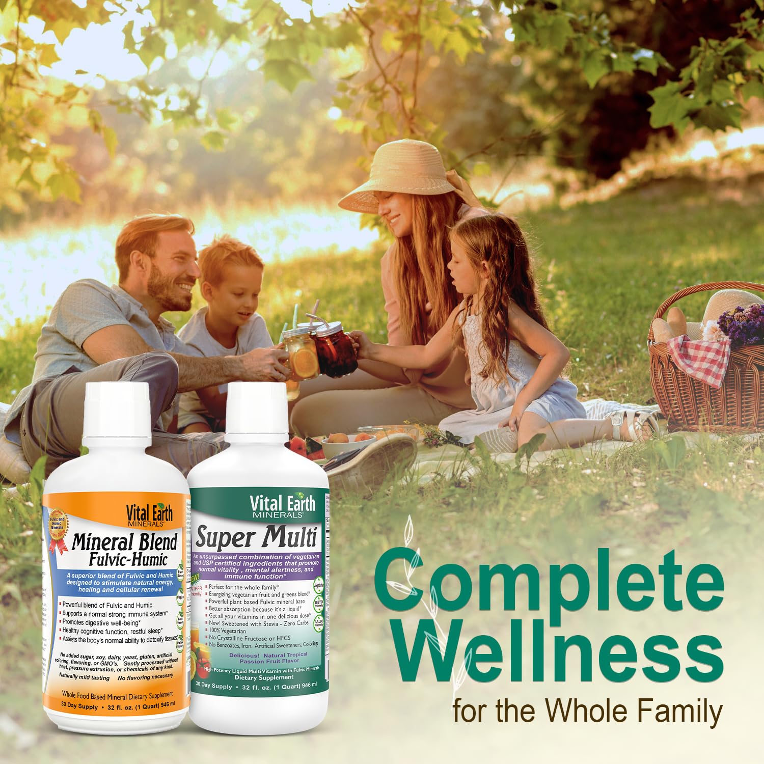 Vital Earth Minerals Detox and Wellness Support – Fulvic Humic Mineral Blend with 70+ Trace Minerals + Super Multi, Liquid Multivitamins, MTHFR Enhancement, 32 OZ Ea - TrustMedUSA