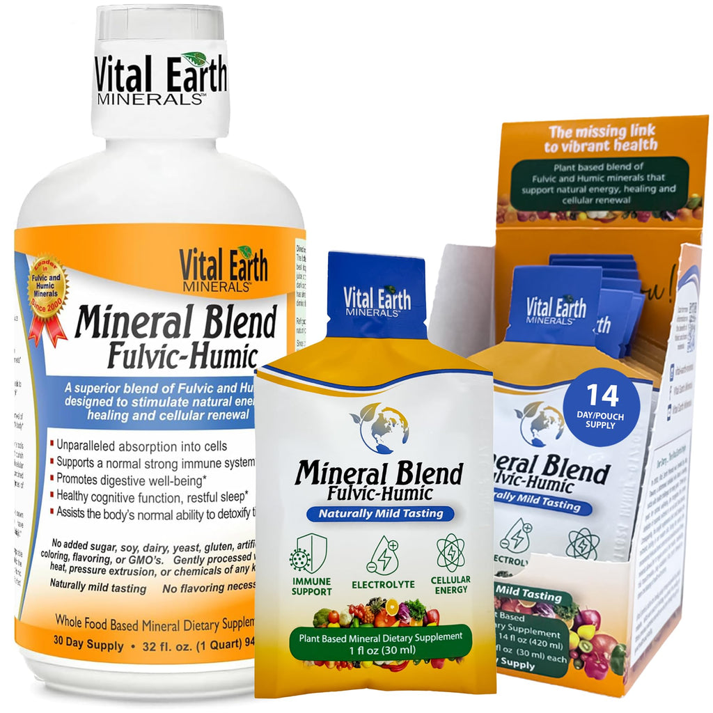 Vital Earth Minerals Detox & Wellness Support – Fulvic Humic Mineral Blend with 70+ Trace Minerals, Electrolytes, 32 Oz Bottle + 14 Single-Serve Packs - TrustMedUSA