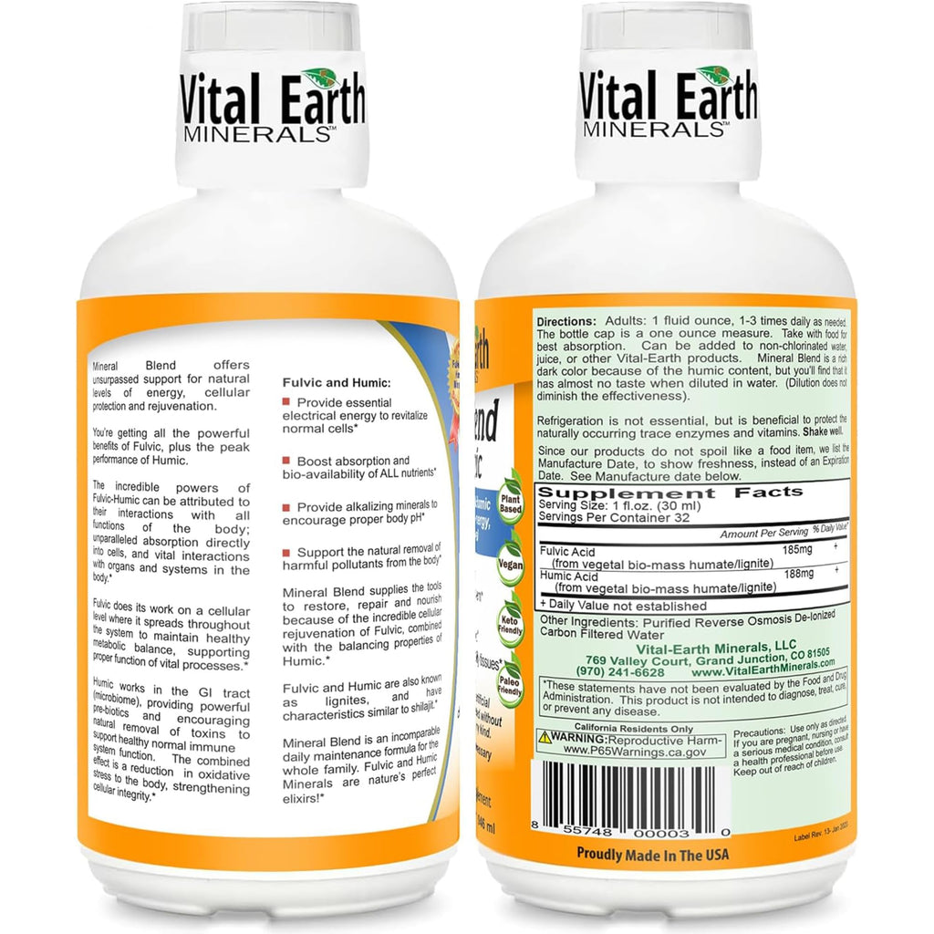 Vital Earth Minerals Detox & Wellness Support – Fulvic Humic Mineral Blend with 70+ Trace Minerals, Electrolytes, 32 Oz Bottle + 14 Single-Serve Packs - TrustMedUSA
