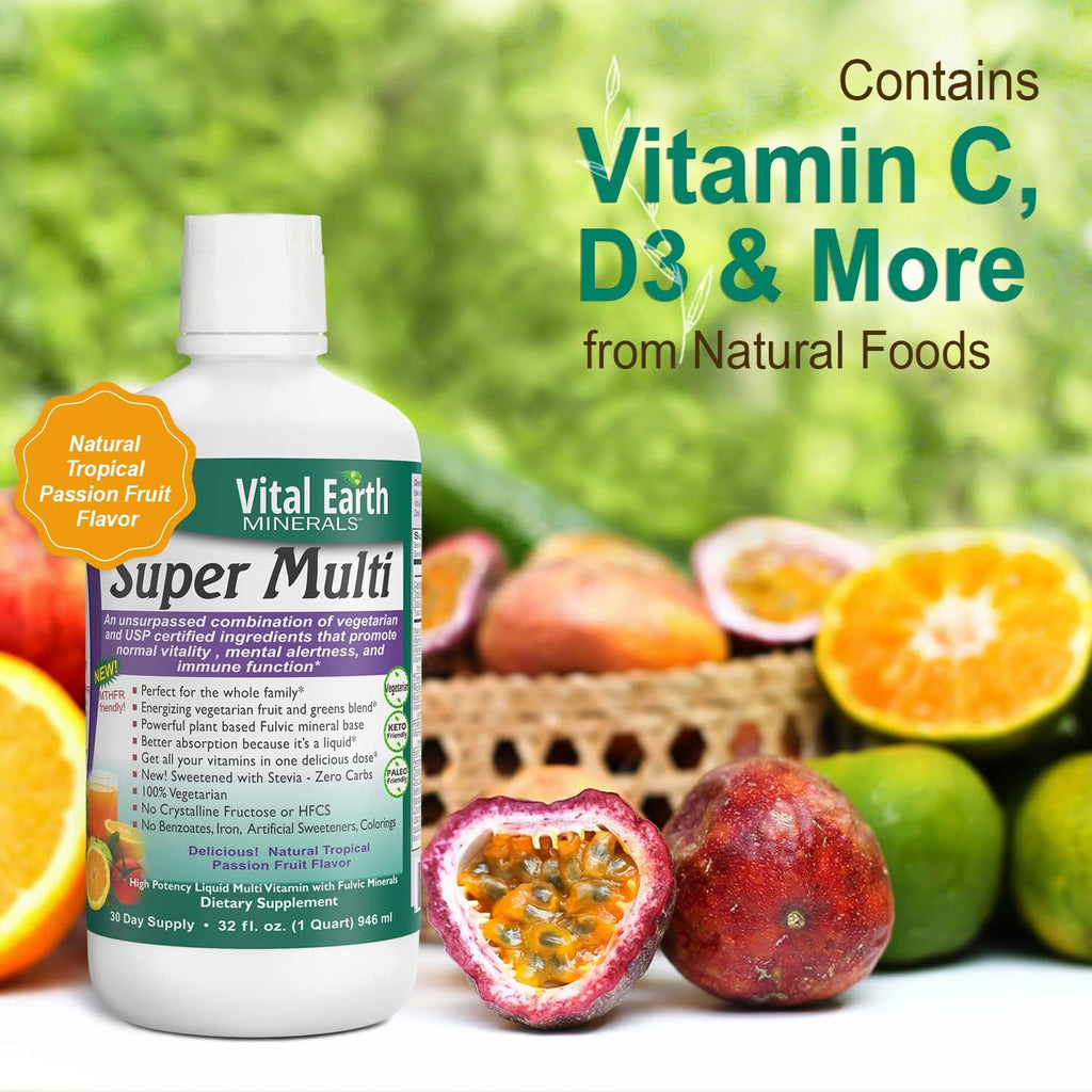 Vital Earth Minerals Super Multi – Liquid Multivitamins for Women, Men & Kids, Liquid Vitamins with Fulvic Acid for Better Absorption, MTHFR Support, 32 Oz + 1 Oz Cup - TrustMedUSA