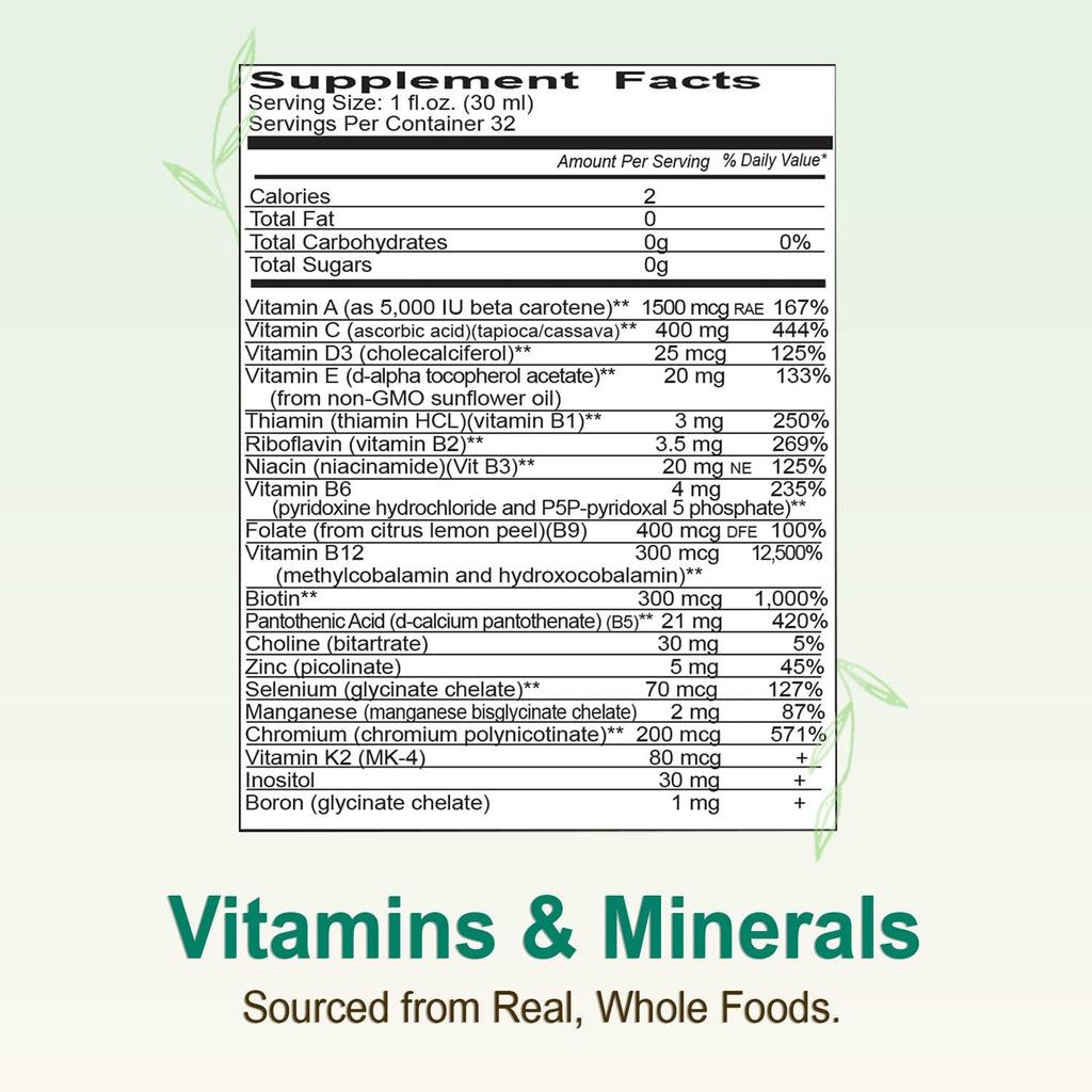 Vital Earth Minerals Super Multi – Liquid Multivitamins for Women, Men & Kids, Liquid Vitamins with Fulvic Acid for Better Absorption, MTHFR Support, 32 Oz + 1 Oz Cup - TrustMedUSA