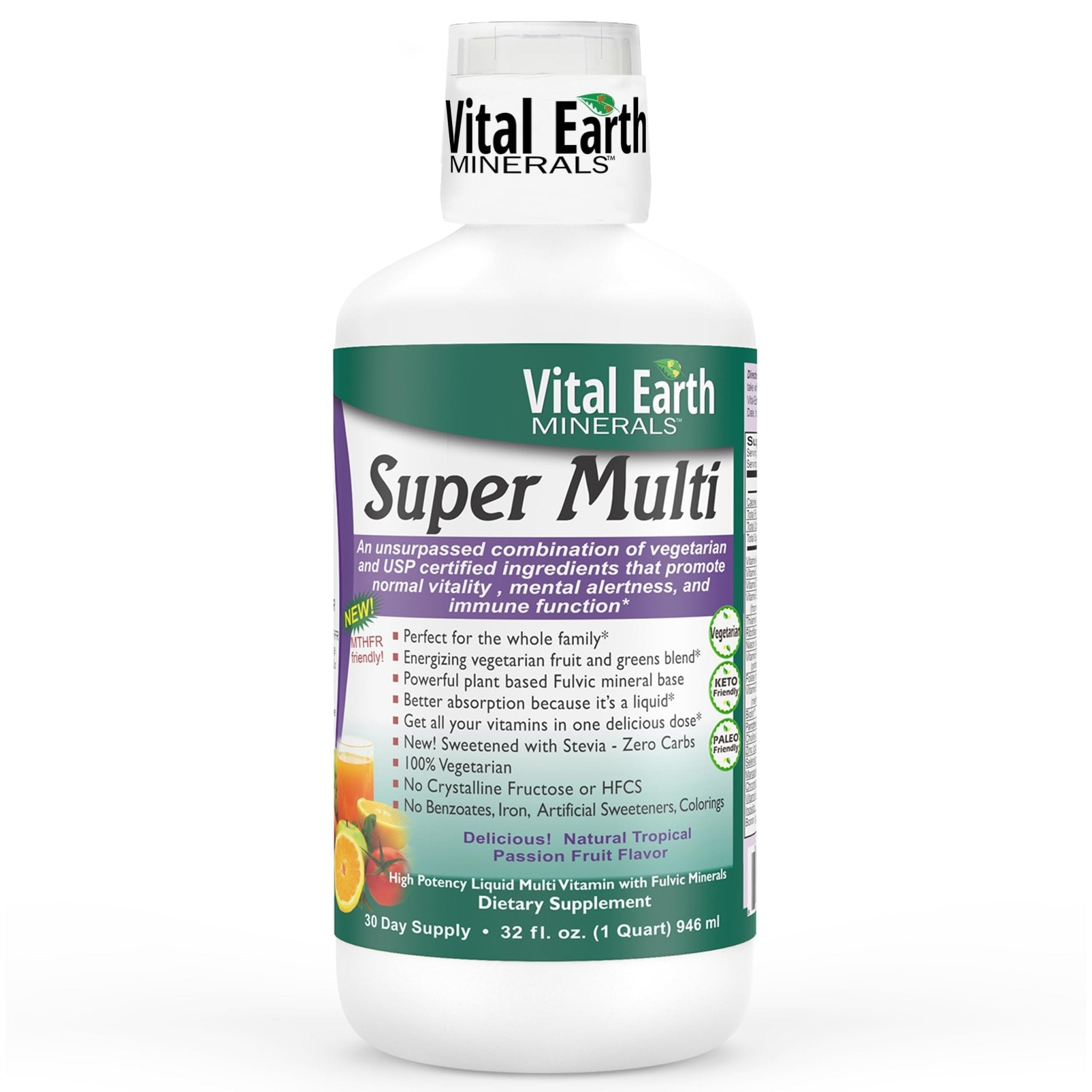 Vital Earth Minerals Super Multi – Liquid Multivitamins for Women, Men & Kids, Liquid Vitamins with Fulvic Acid for Better Absorption, MTHFR Support, 32 Oz + 1 Oz Cup - TrustMedUSA