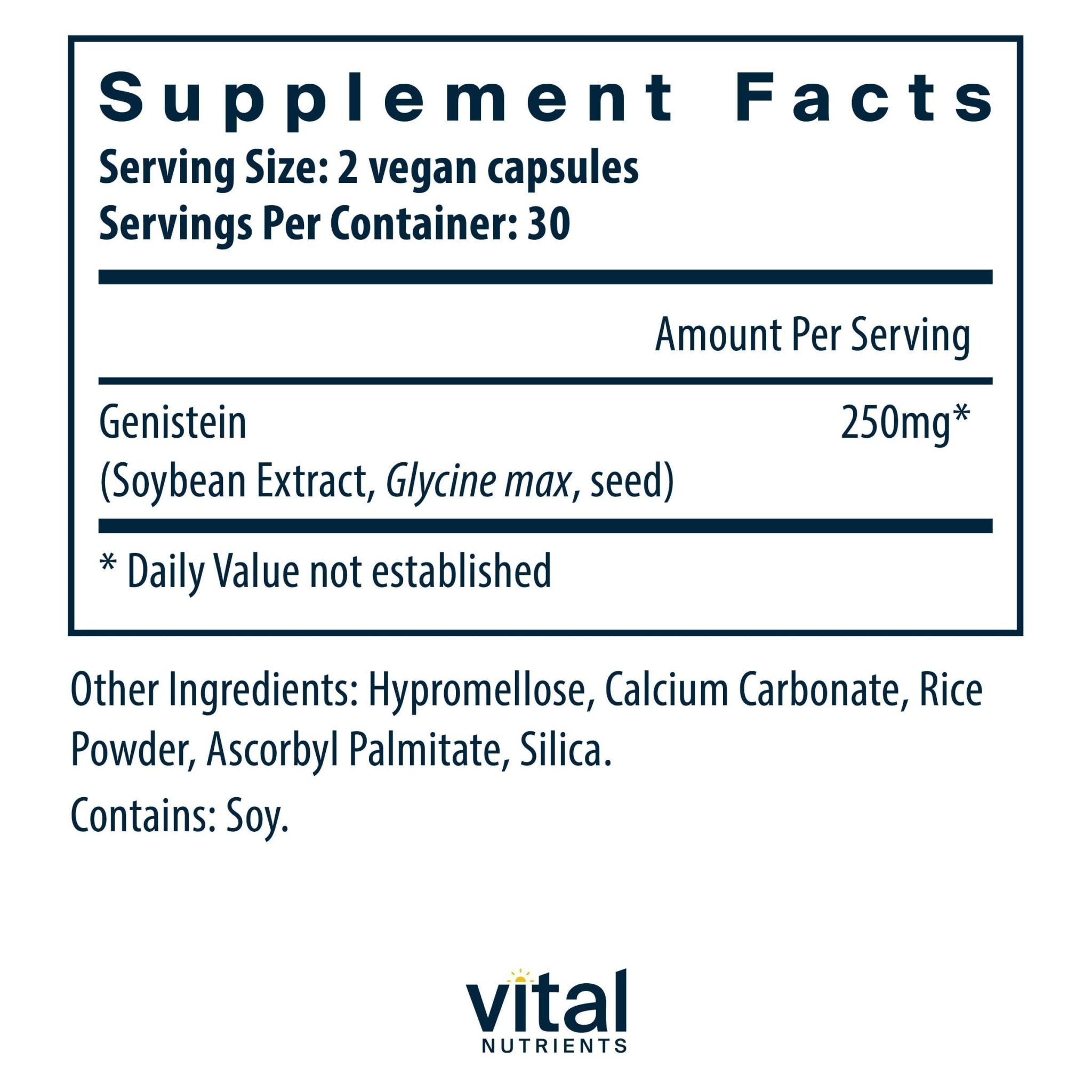 Vital Nutrients Genistein - Easily Absorbed Isoflavones for Bone Health Support* - Vegan Supplement - Gluten and Dairy Free - Non-GMO - 60 Capsules - TrustMedUSA