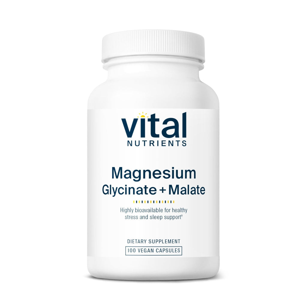 Vital Nutrients Magnesium Glycinate + Malate - 120mg Vegan Magnesium Supplement for Women and Men - Muscle, Heart, Bone Support* - Promotes Relaxation - TrustMedUSA