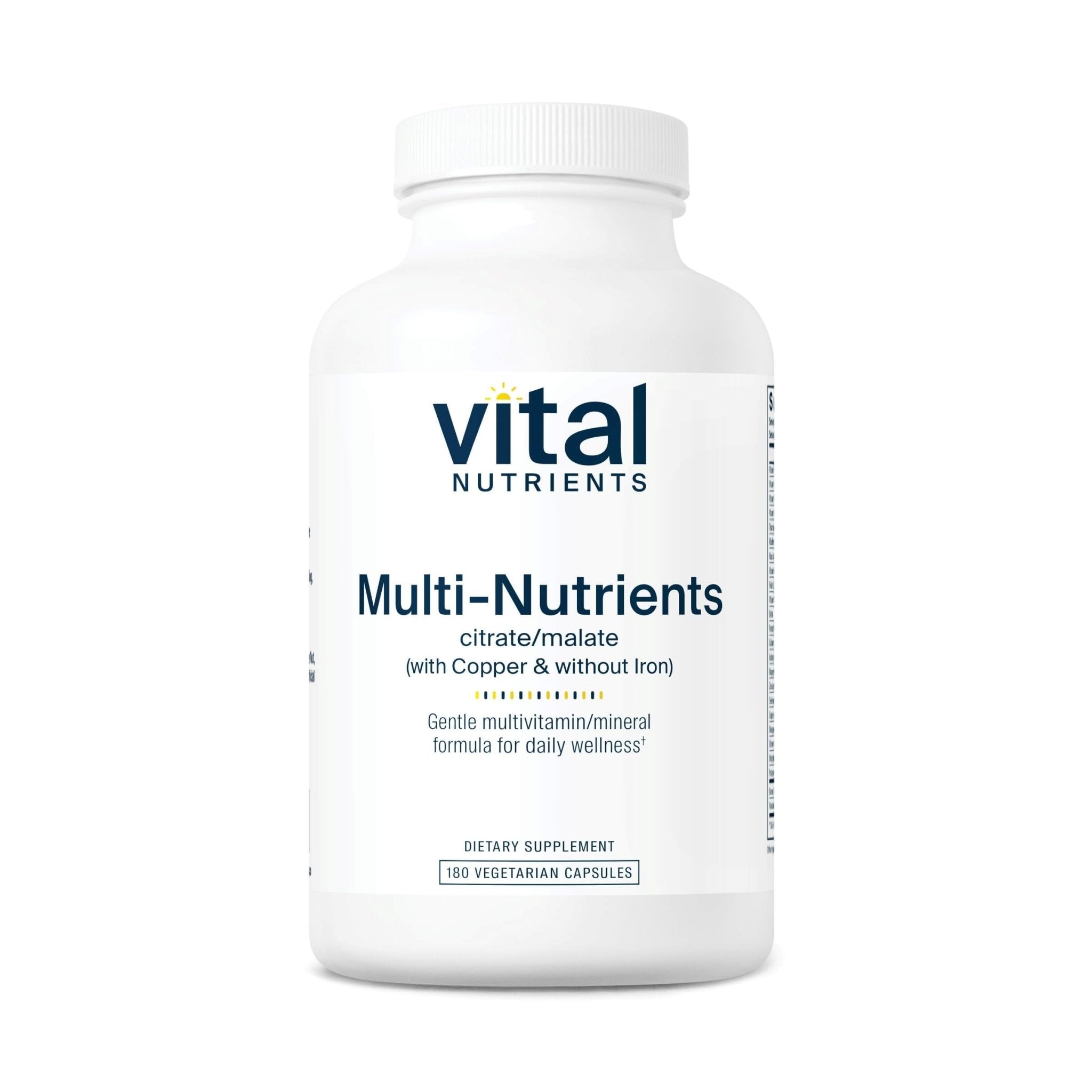 Vital Nutrients - Multi-Nutrients 2 - Citrate/Malate Formula (with Copper and Without Iron) - Multi-Vitamin/Mineral, Potent Antioxidants, Gentle Bioavailable Form - 180 Vegetarian Capsules per Bottle - TrustMedUSA