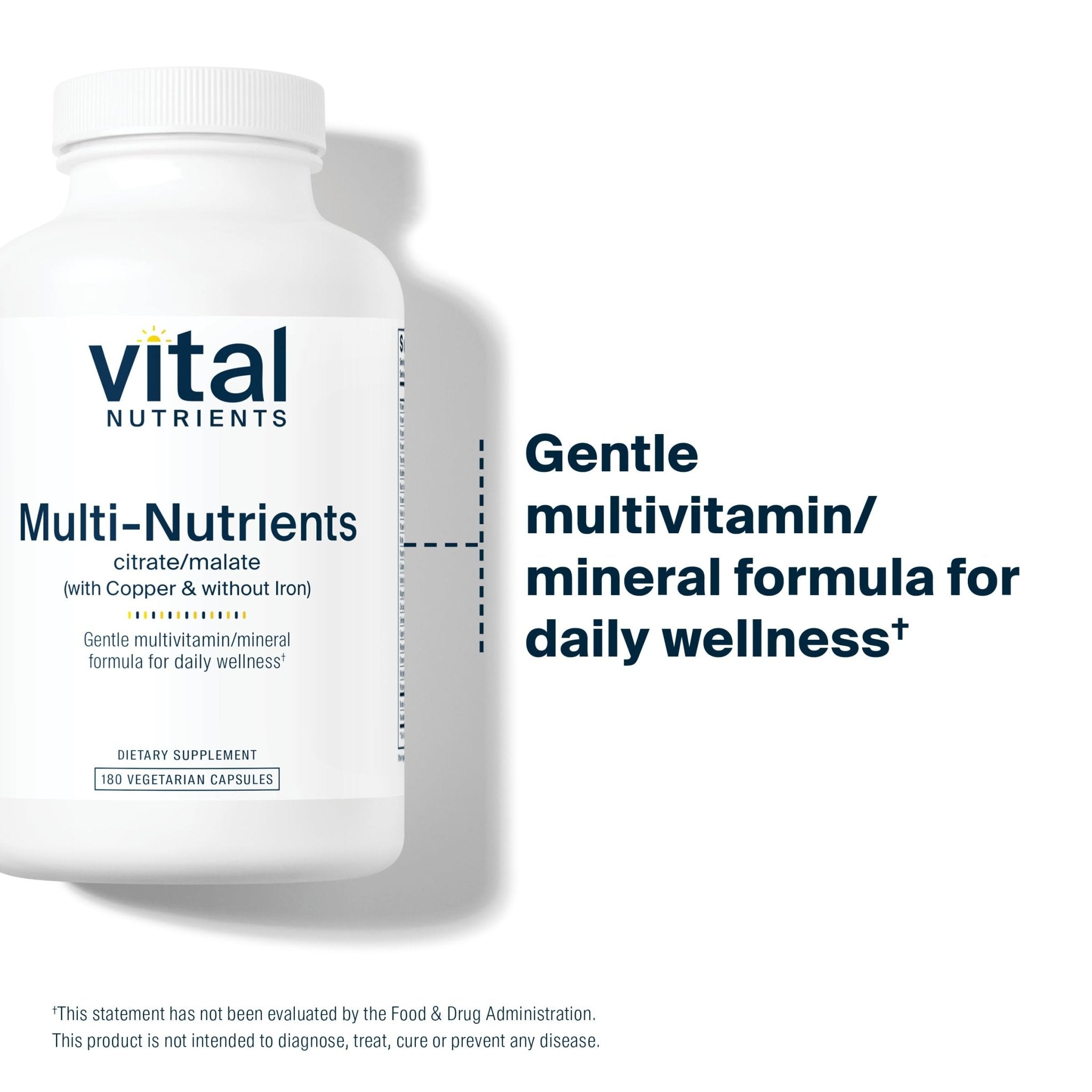 Vital Nutrients - Multi-Nutrients 2 - Citrate/Malate Formula (with Copper and Without Iron) - Multi-Vitamin/Mineral, Potent Antioxidants, Gentle Bioavailable Form - 180 Vegetarian Capsules per Bottle - TrustMedUSA