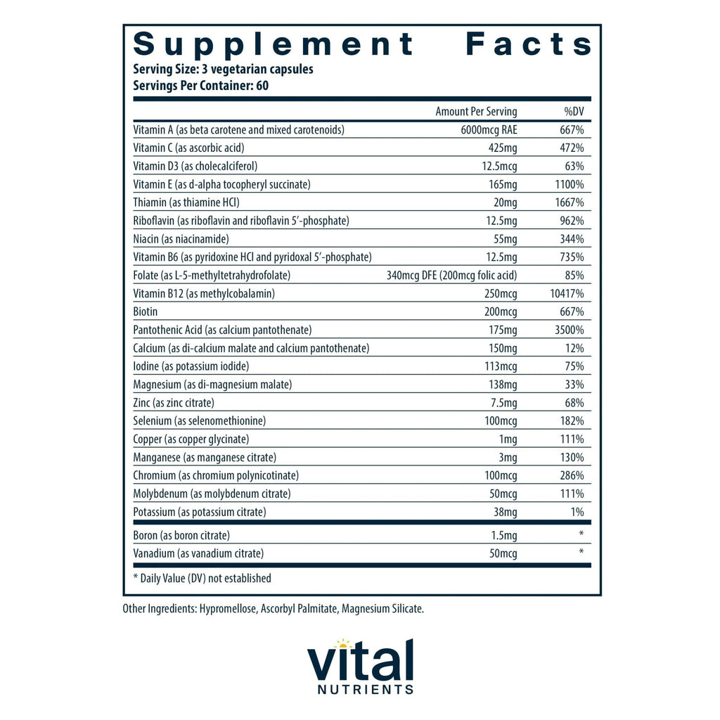 Vital Nutrients - Multi-Nutrients 2 - Citrate/Malate Formula (with Copper and Without Iron) - Multi-Vitamin/Mineral, Potent Antioxidants, Gentle Bioavailable Form - 180 Vegetarian Capsules per Bottle - TrustMedUSA